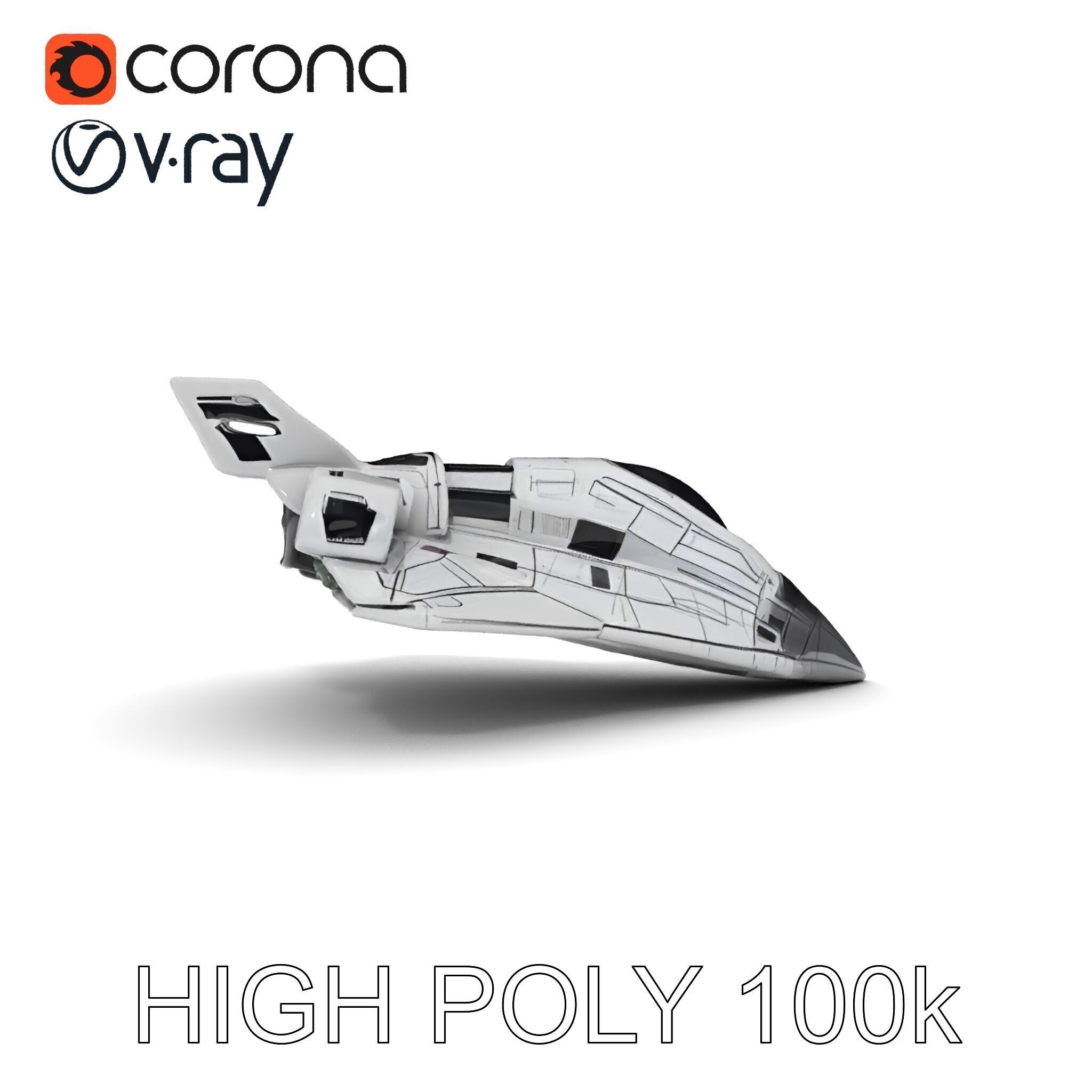 Futuristic Spacecraft Model Pack with Detailed Textures Low-poly 3D model_11