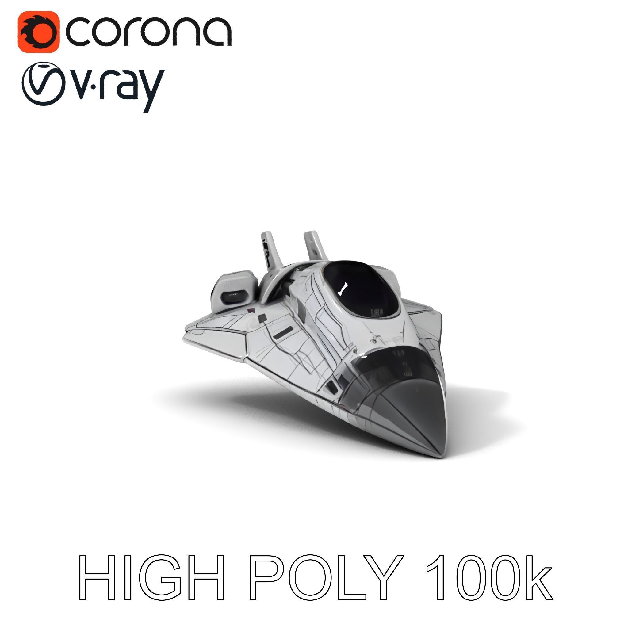 Futuristic Spacecraft Model Pack with Detailed Textures Low-poly 3D model_35
