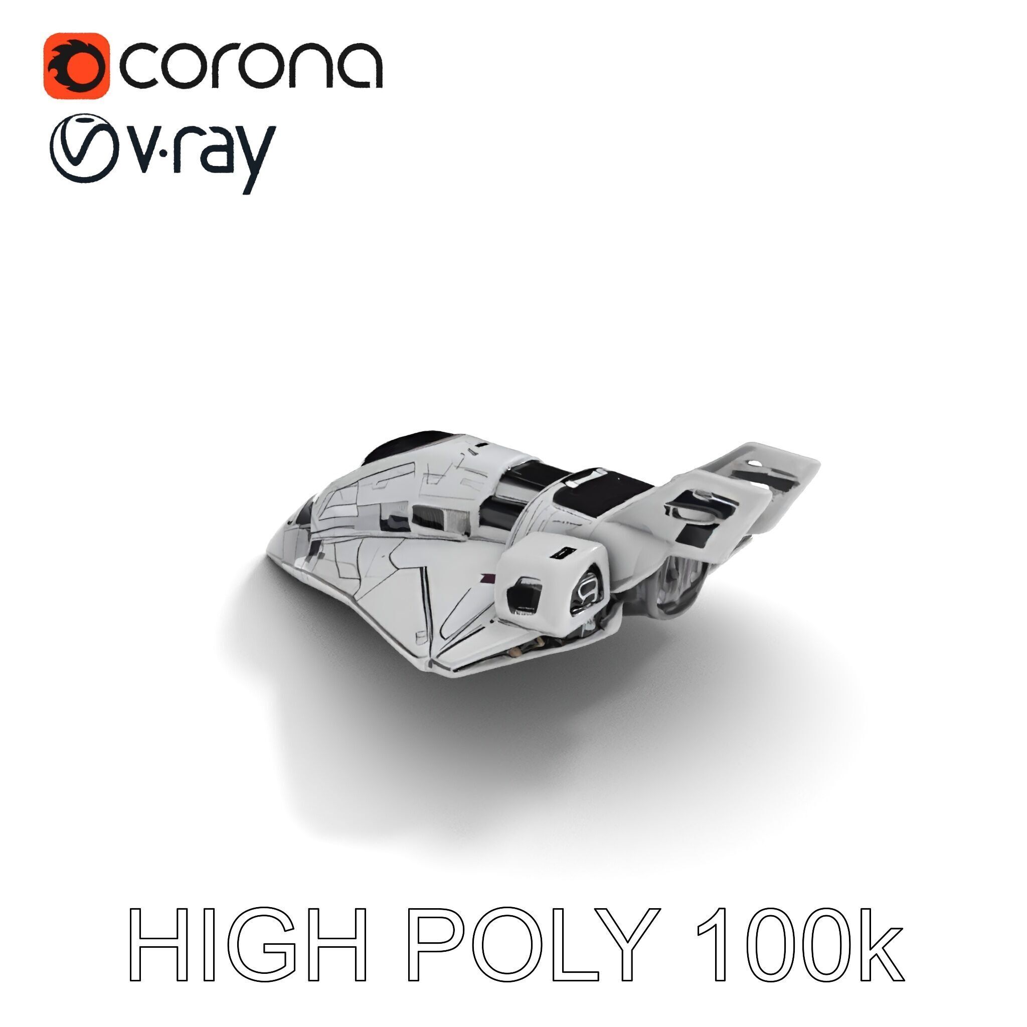 Futuristic Spacecraft Model Pack with Detailed Textures Low-poly 3D model_19