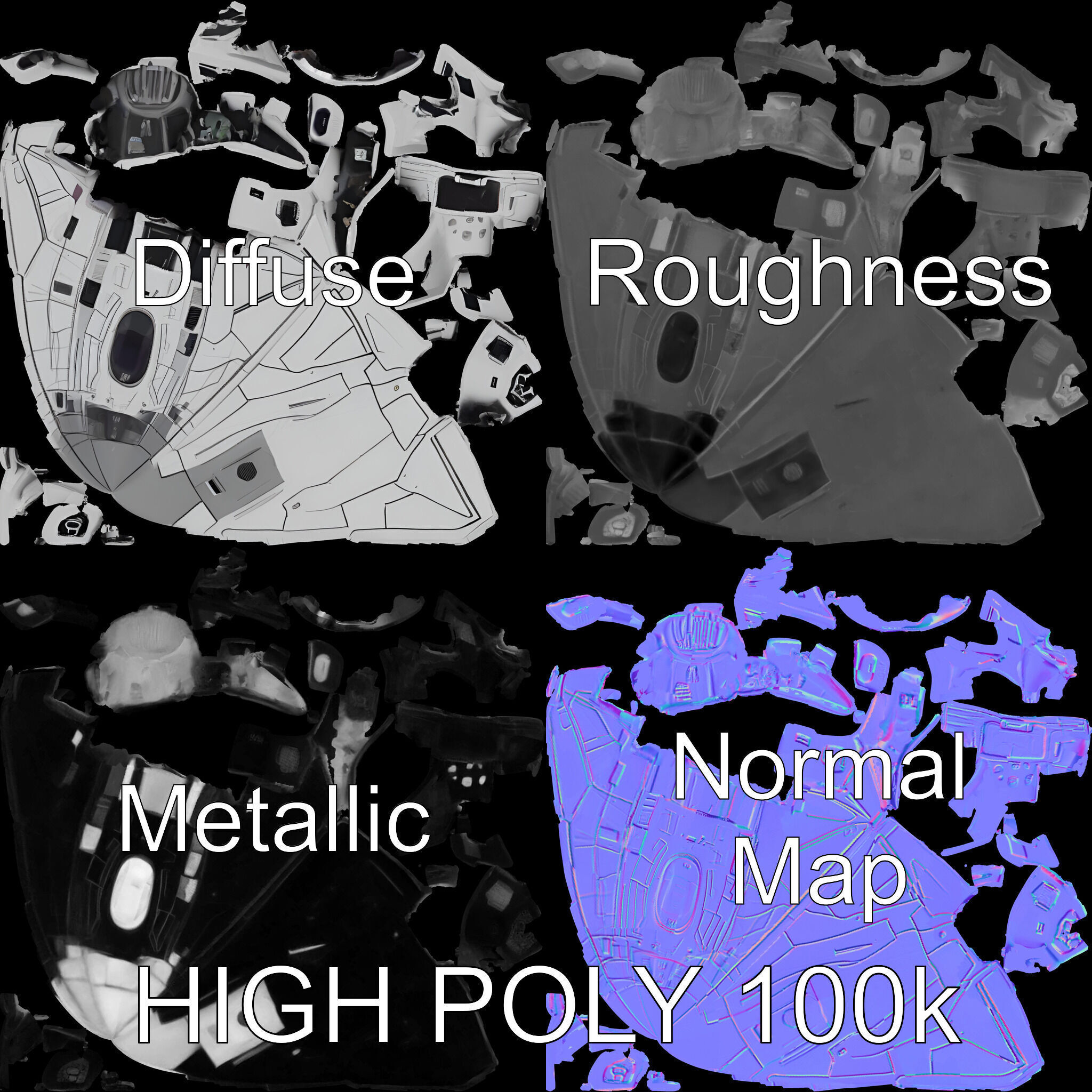 Futuristic Spacecraft Model Pack with Detailed Textures Low-poly 3D model_2