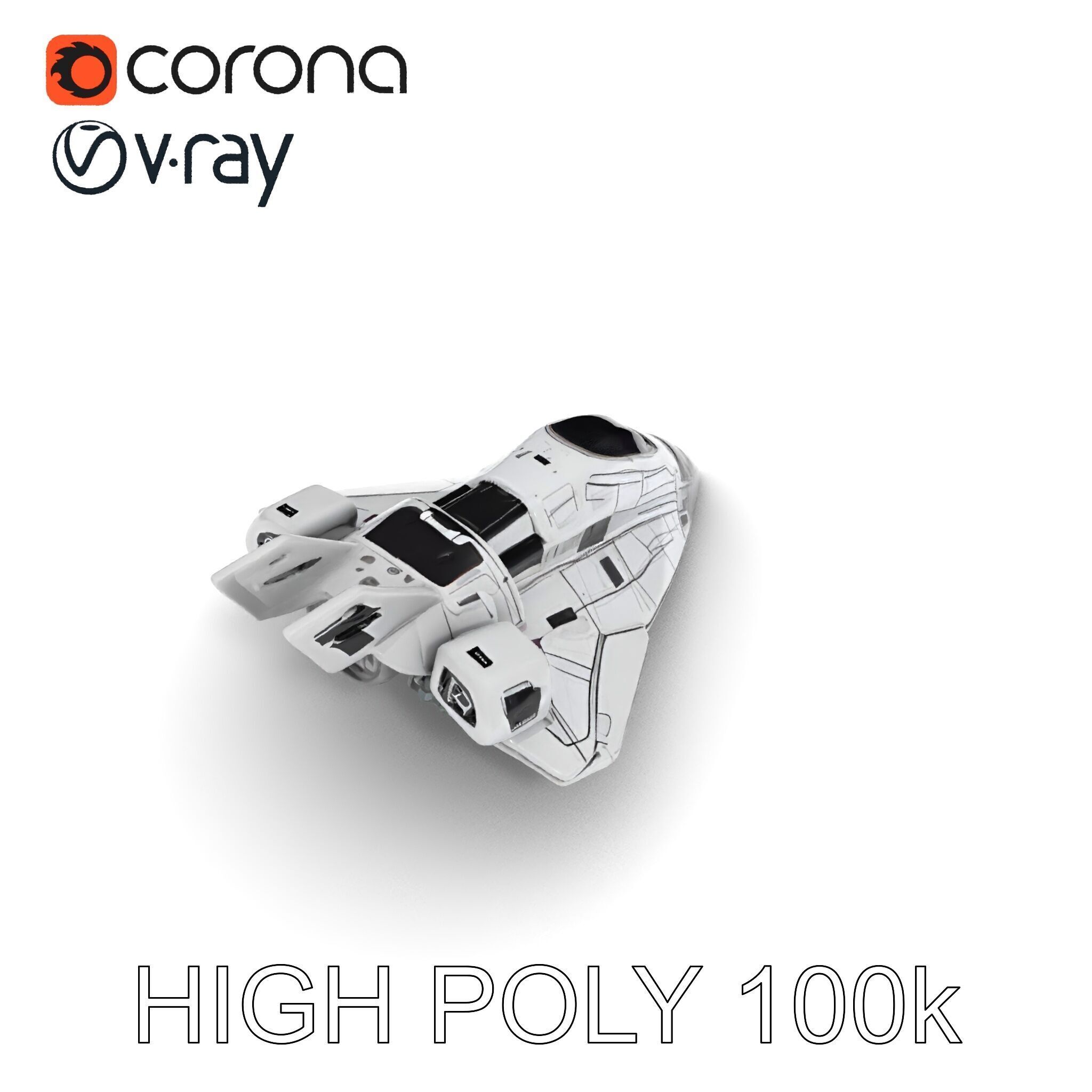 Futuristic Spacecraft Model Pack with Detailed Textures Low-poly 3D model_34