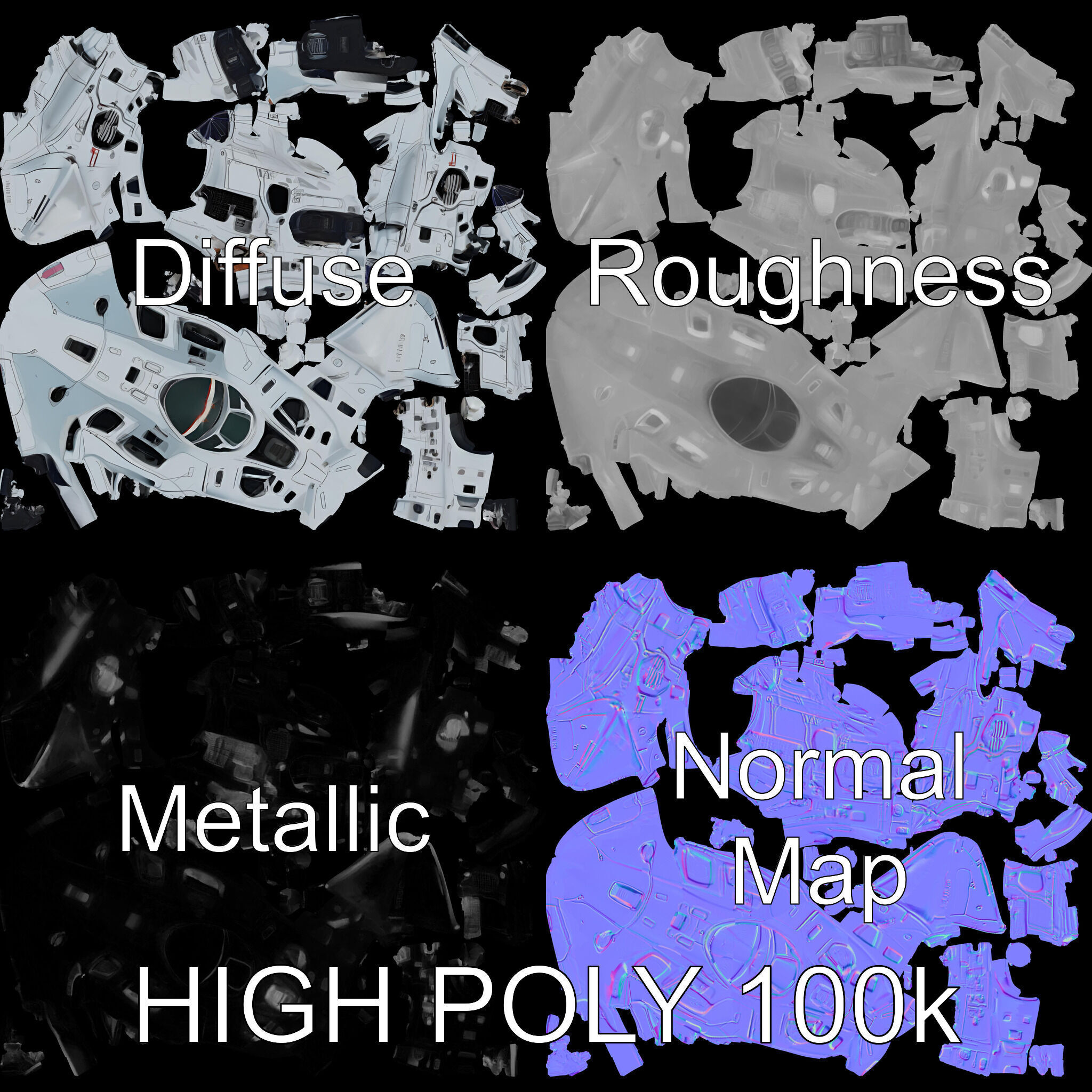 Futuristic Jet Fighter Model Pack with PBR Textures Low-poly 3D model_2