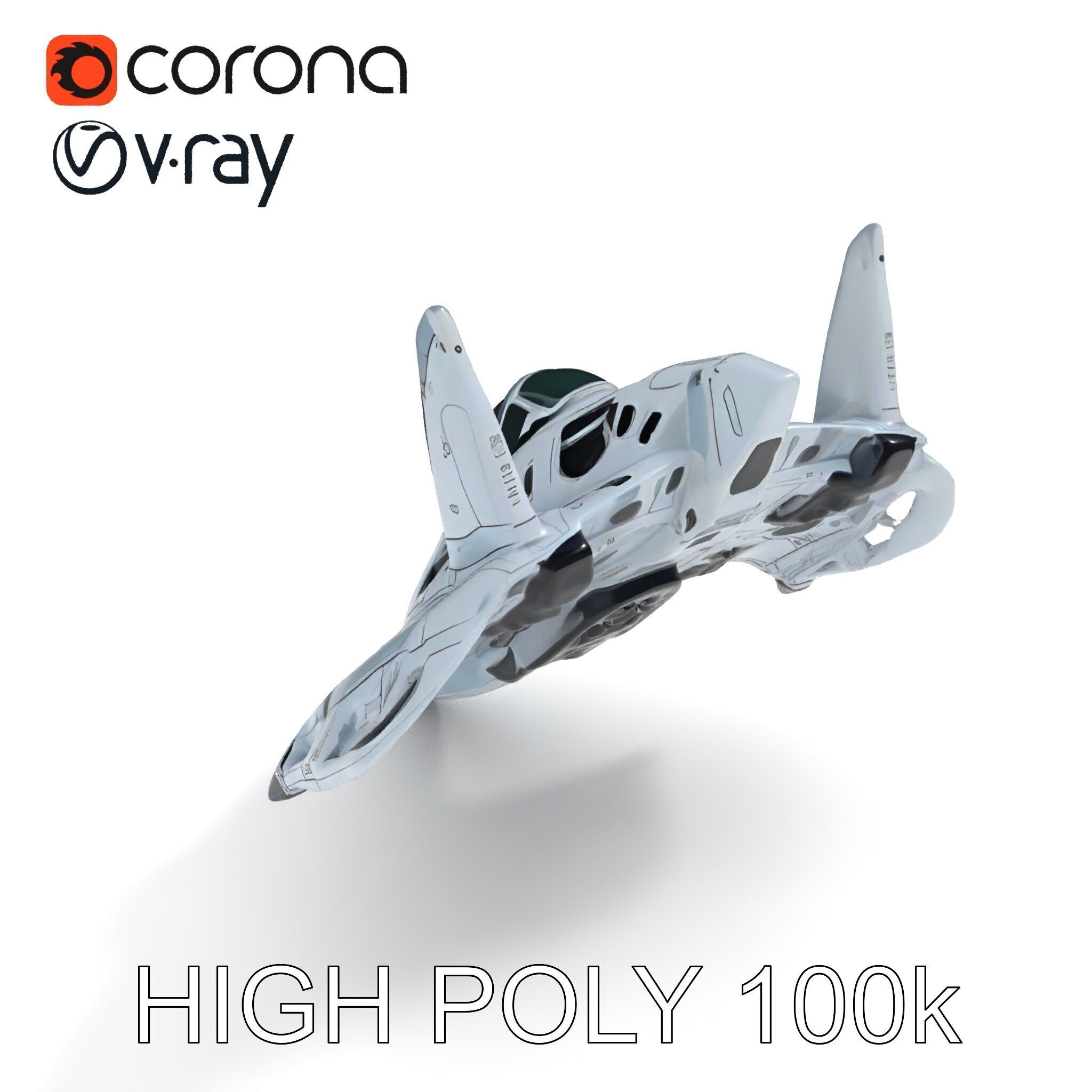 Futuristic Jet Fighter Model Pack with PBR Textures Low-poly 3D model_16