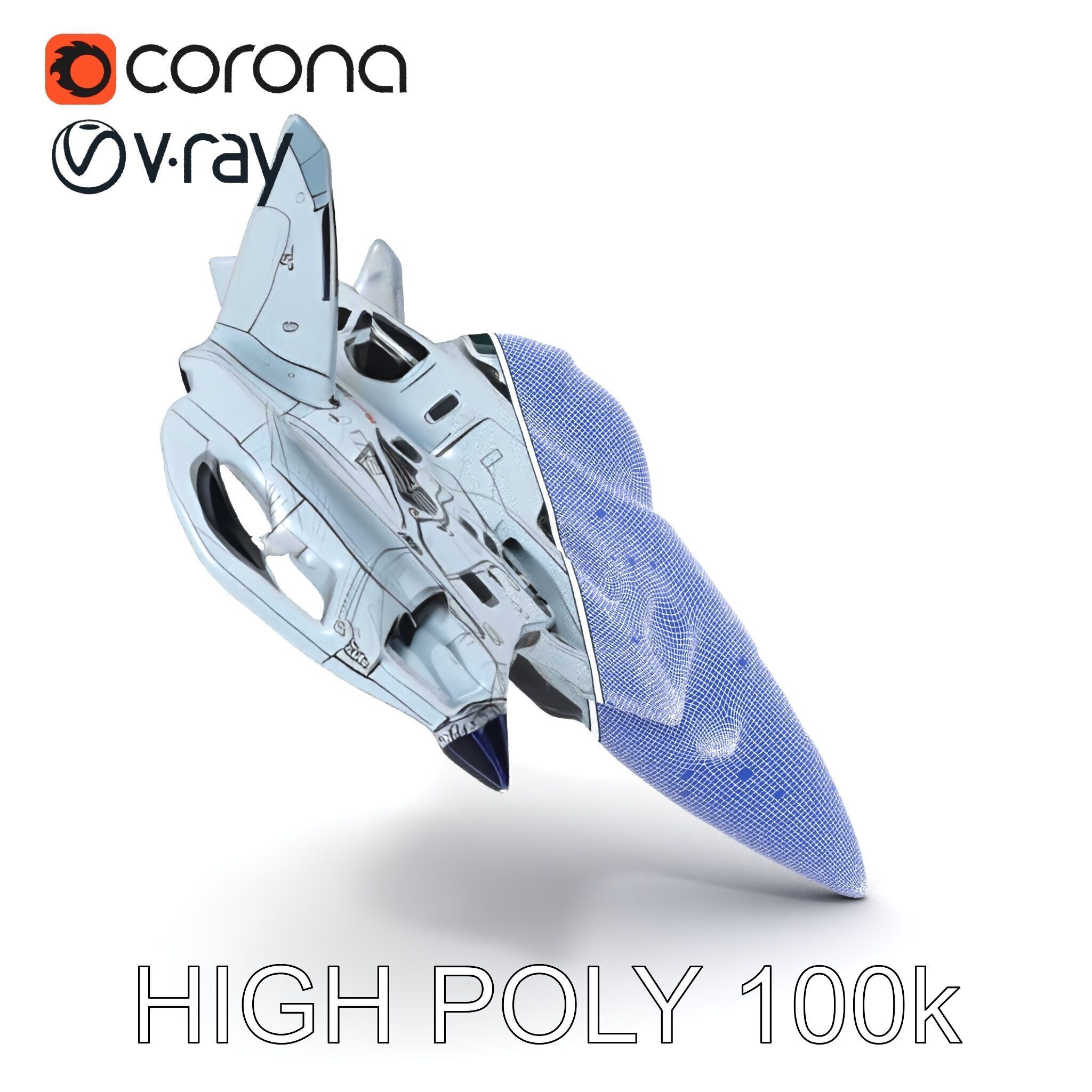 Futuristic Jet Fighter Model Pack with PBR Textures Low-poly 3D model_19