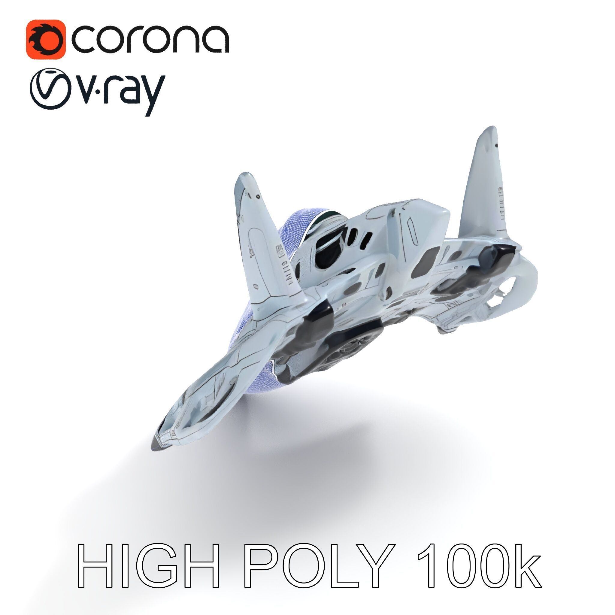 Futuristic Jet Fighter Model Pack with PBR Textures Low-poly 3D model_24