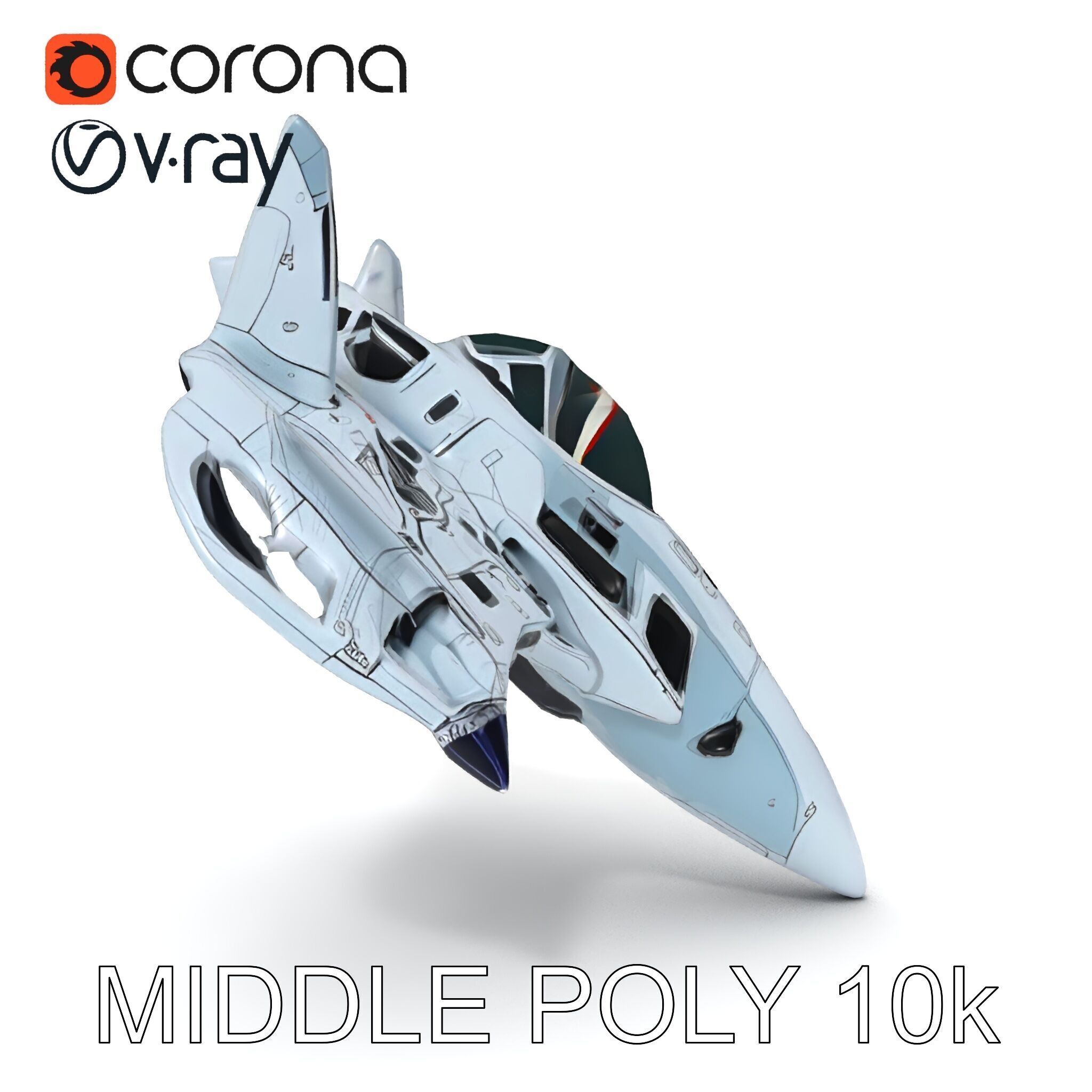 Futuristic Jet Fighter Model Pack with PBR Textures Low-poly 3D model_14