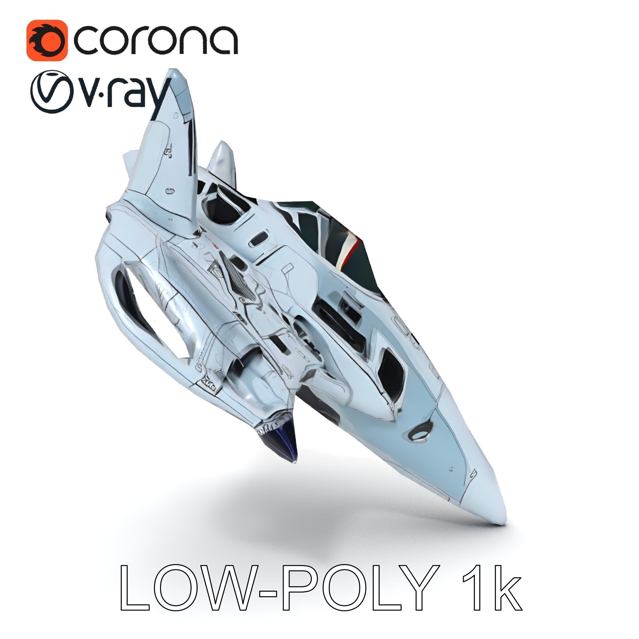 Futuristic Jet Fighter Model Pack with PBR Textures Low-poly 3D model_29