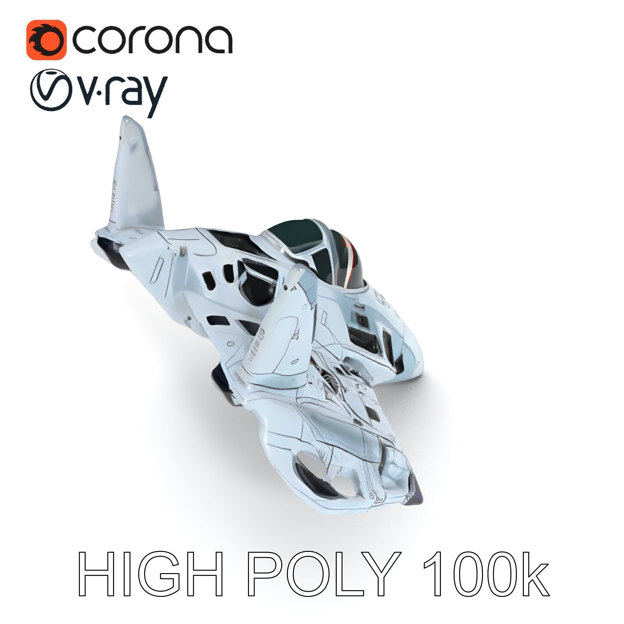 Futuristic Jet Fighter Model Pack with PBR Textures Low-poly 3D model_11