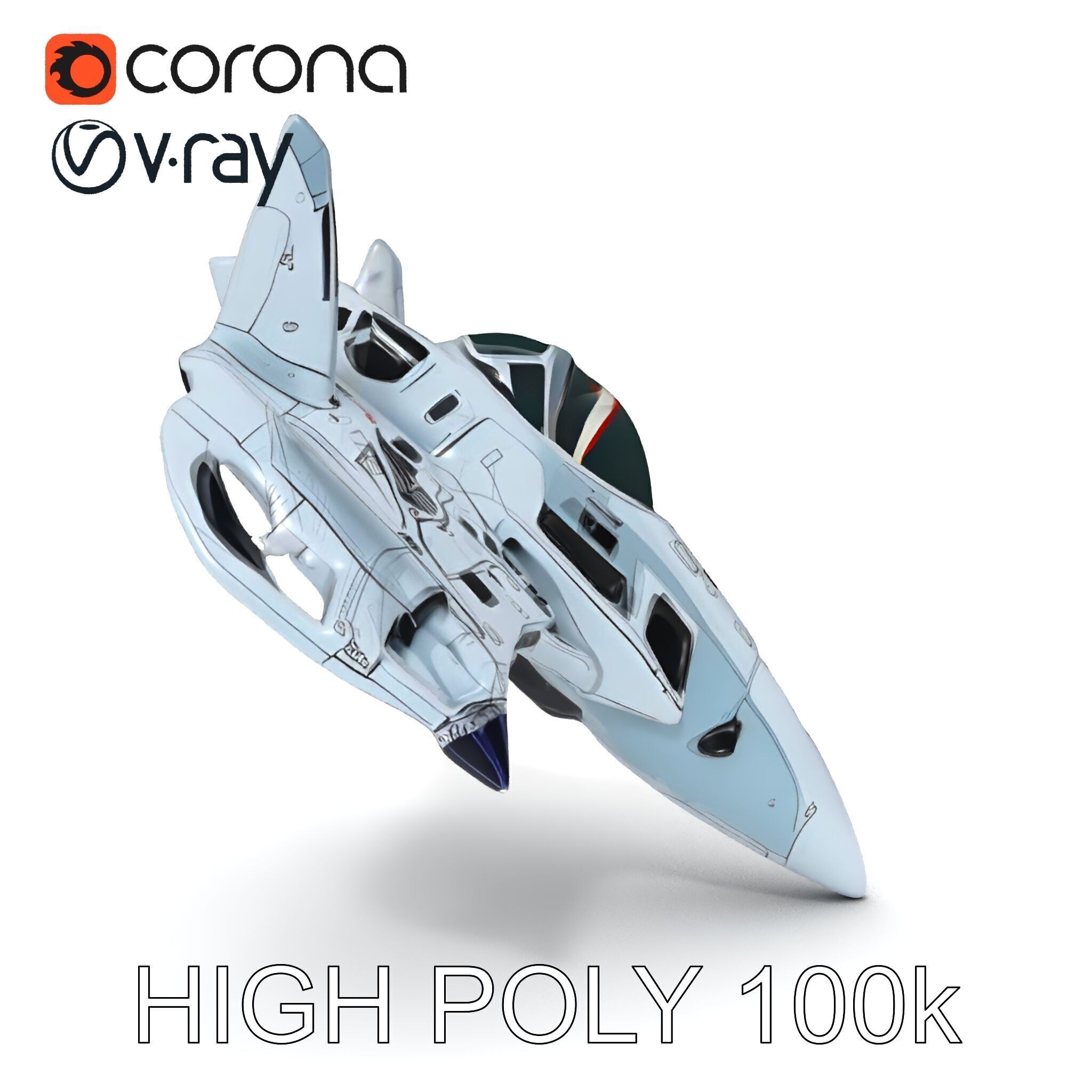 Futuristic Jet Fighter Model Pack with PBR Textures Low-poly 3D model_30