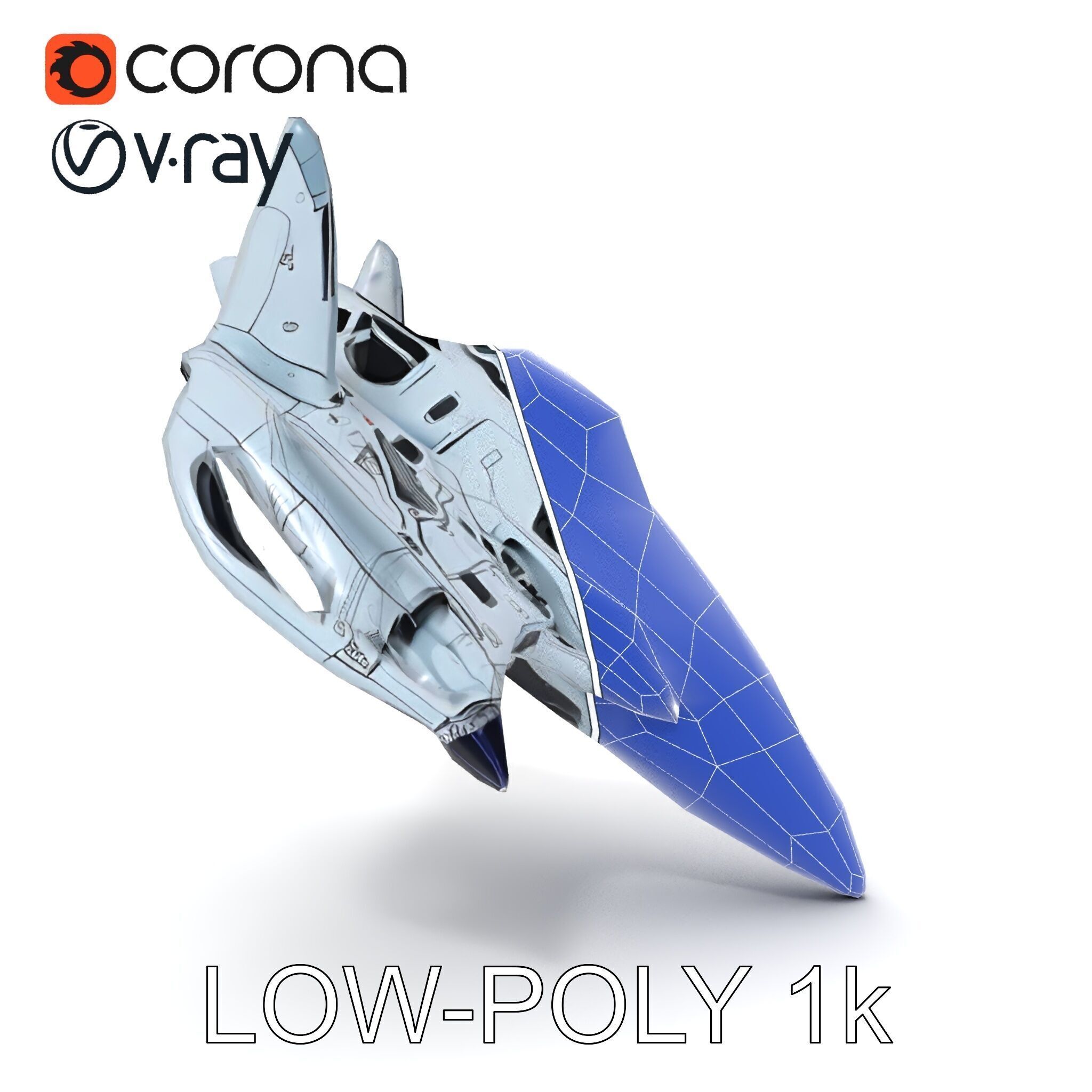 Futuristic Jet Fighter Model Pack with PBR Textures Low-poly 3D model_26