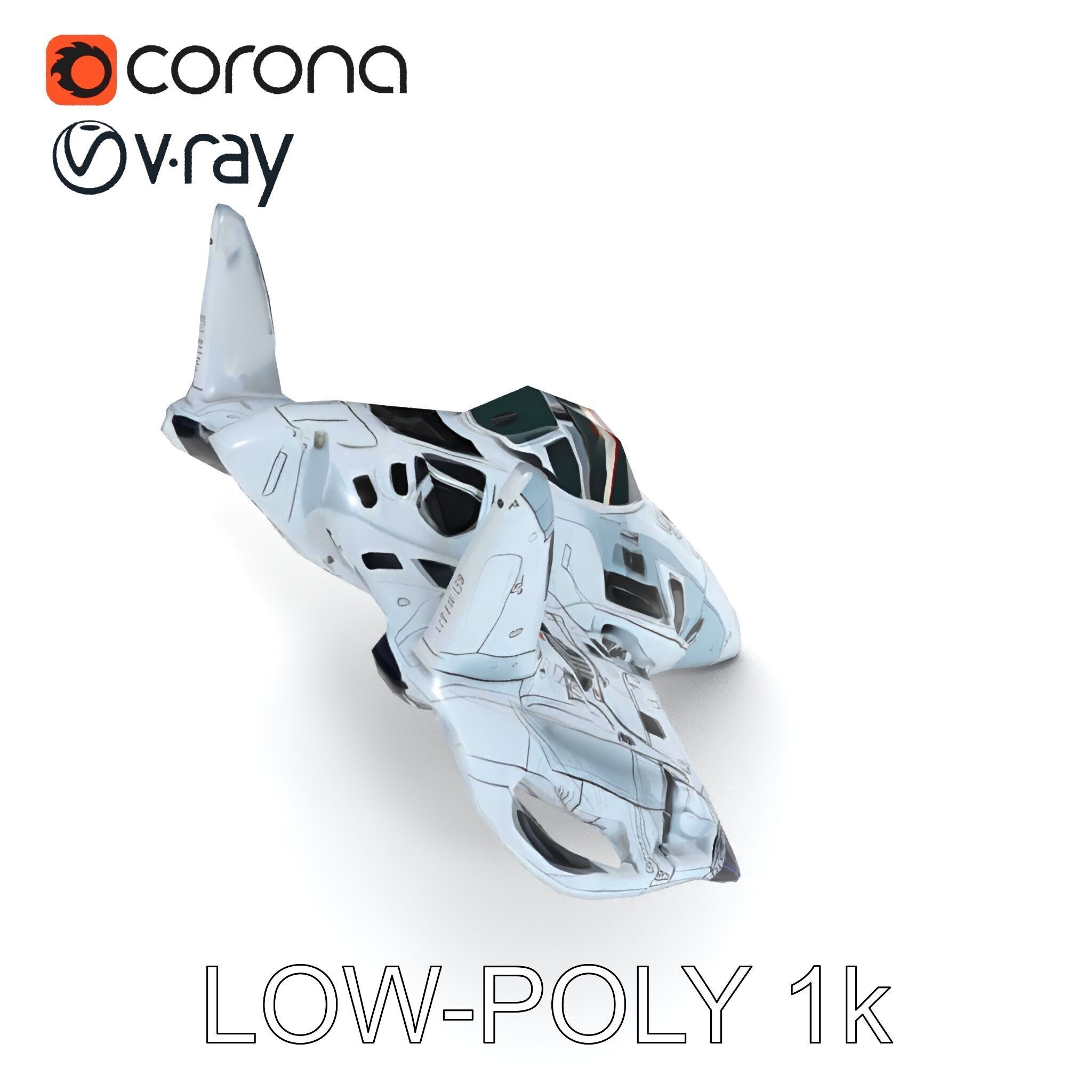 Futuristic Jet Fighter Model Pack with PBR Textures Low-poly 3D model_15