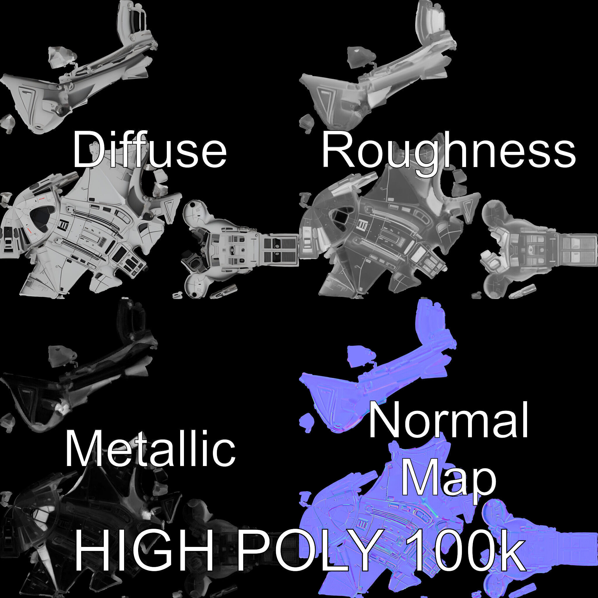 Futuristic Spaceship Model Pack Low-poly 3D model_2