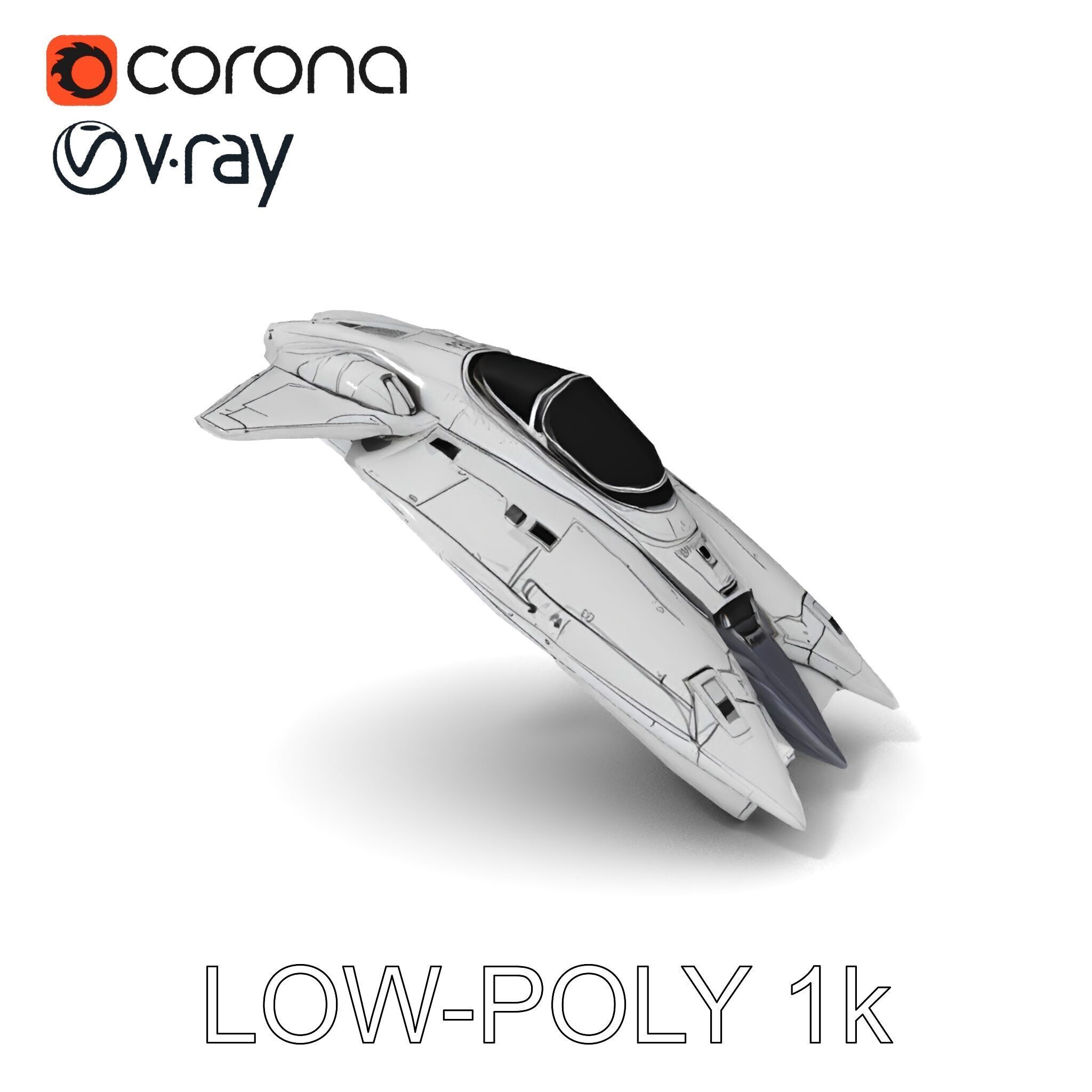 Futuristic Silver Spaceship Model Pack Low-poly 3D model_13