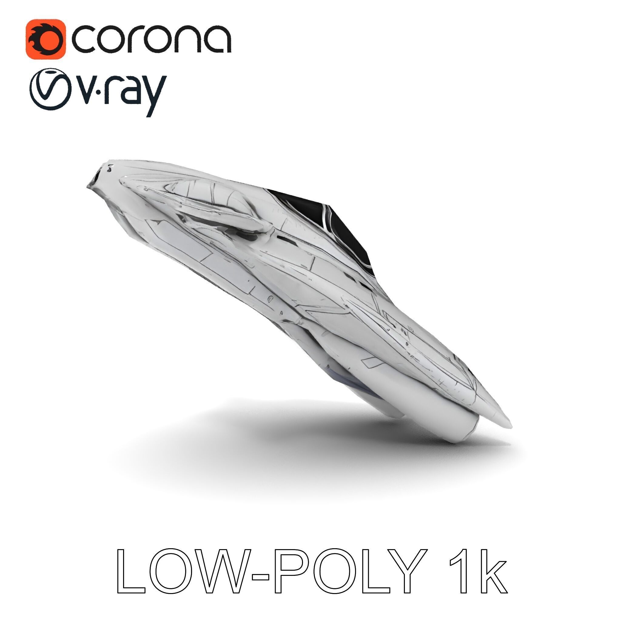 Futuristic Silver Spaceship Model Pack Low-poly 3D model_7
