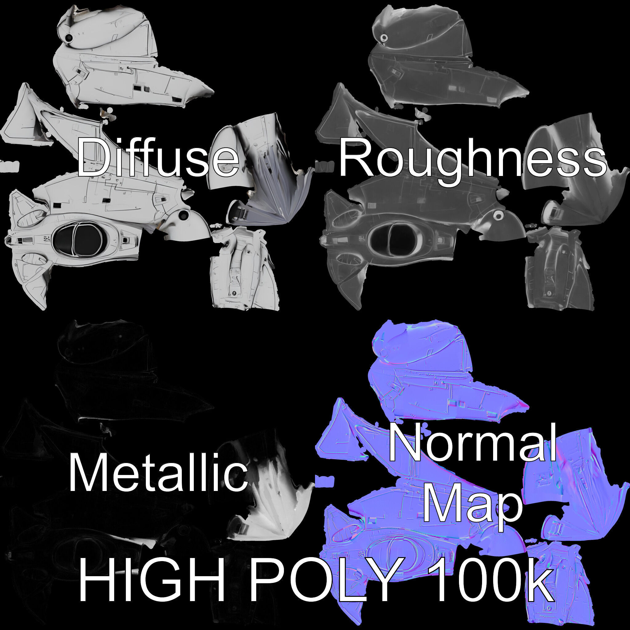 Futuristic Silver Spaceship Model Pack Low-poly 3D model_2