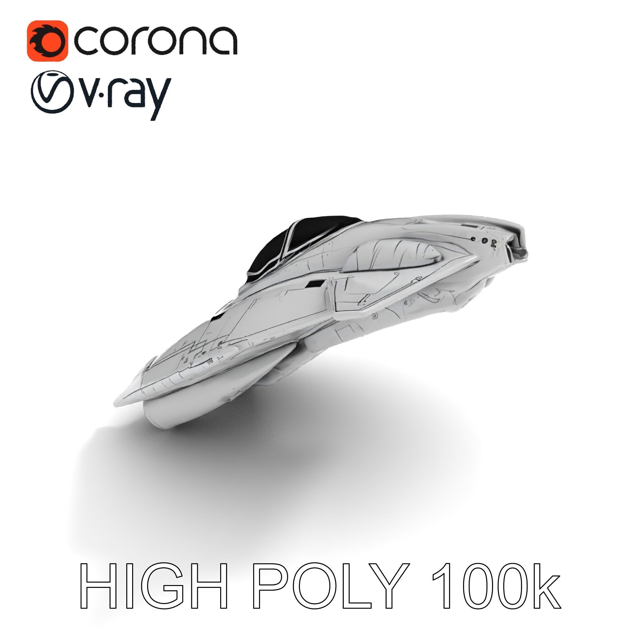 Futuristic Silver Spaceship Model Pack Low-poly 3D model_11