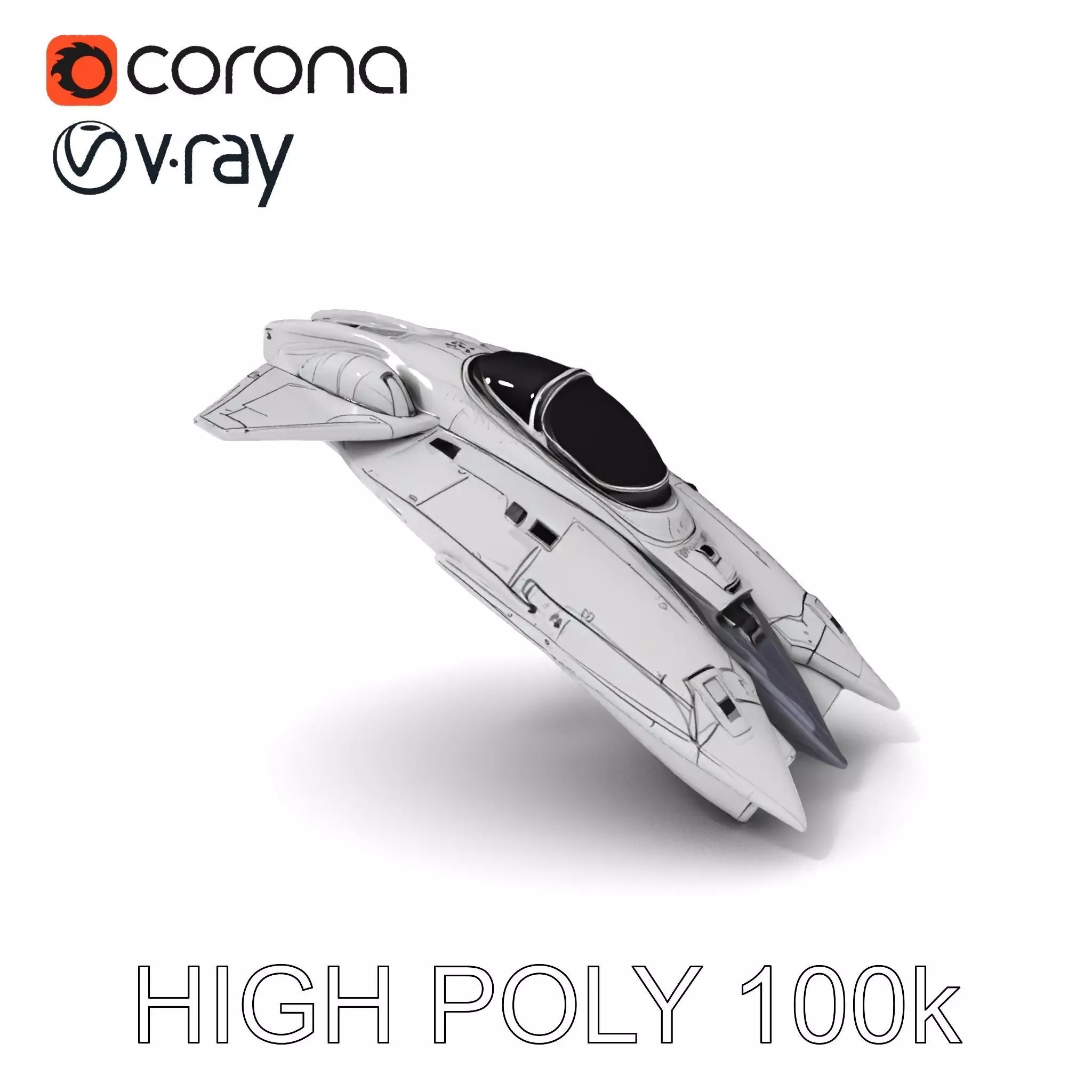 Futuristic Silver Spaceship Model Pack Low-poly 3D model_0