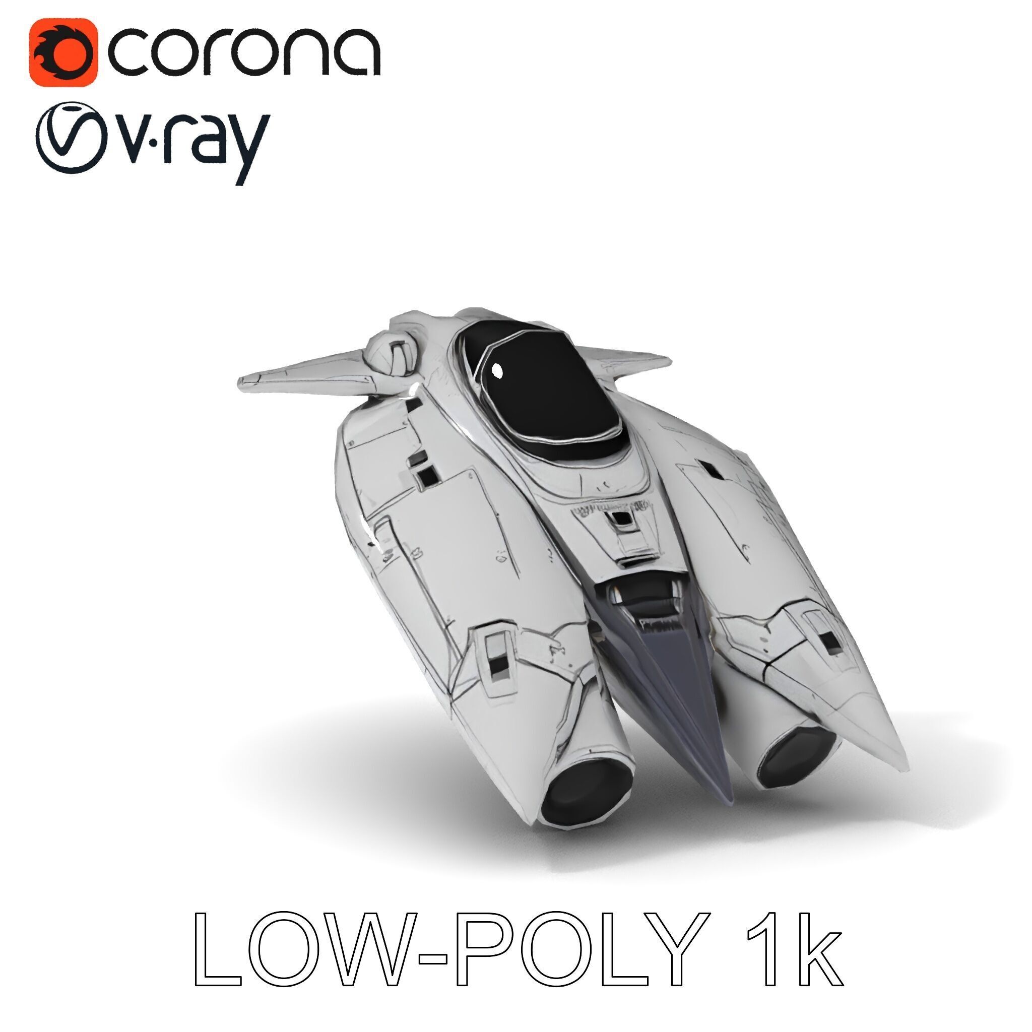 Futuristic Silver Spaceship Model Pack Low-poly 3D model_26