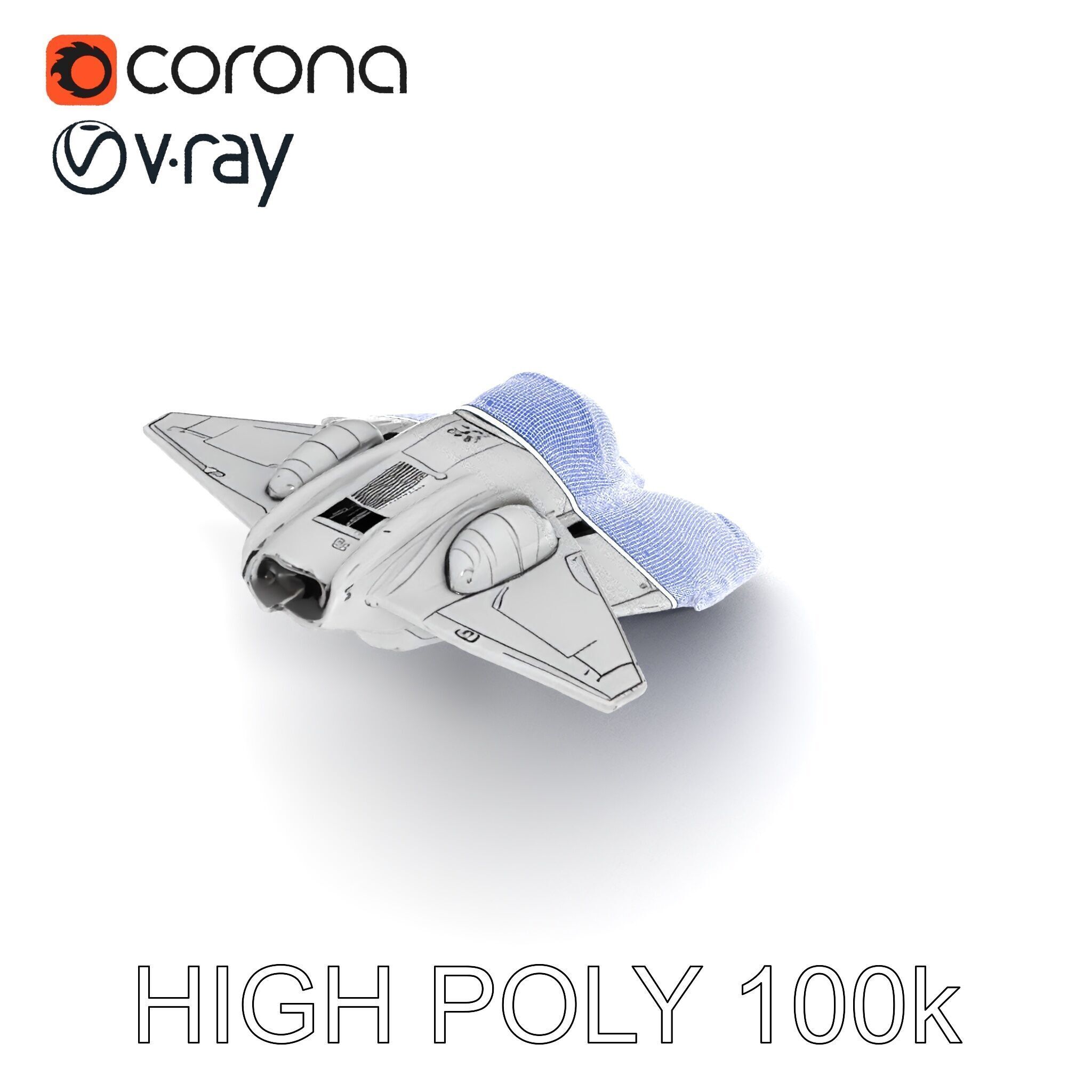 Futuristic Silver Spaceship Model Pack Low-poly 3D model_29
