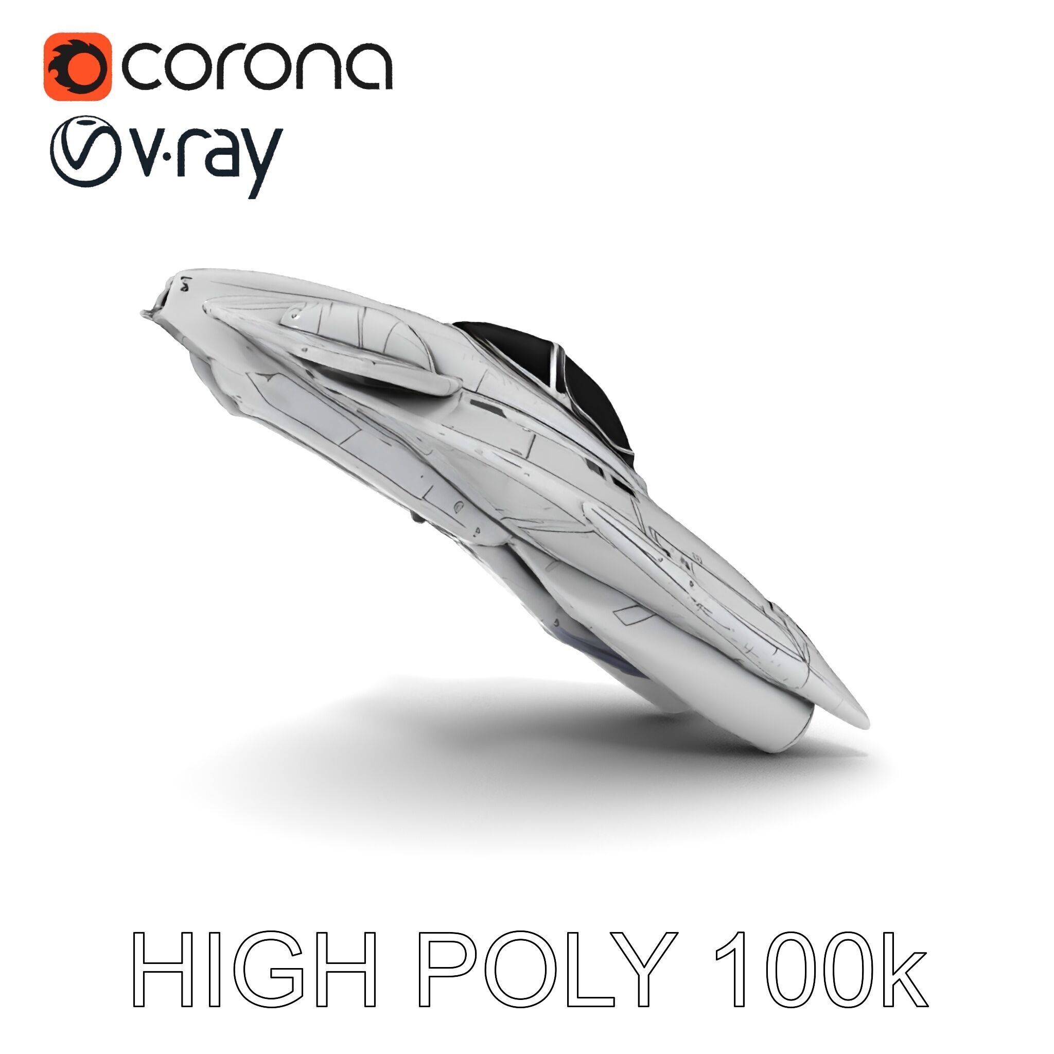 Futuristic Silver Spaceship Model Pack Low-poly 3D model_19