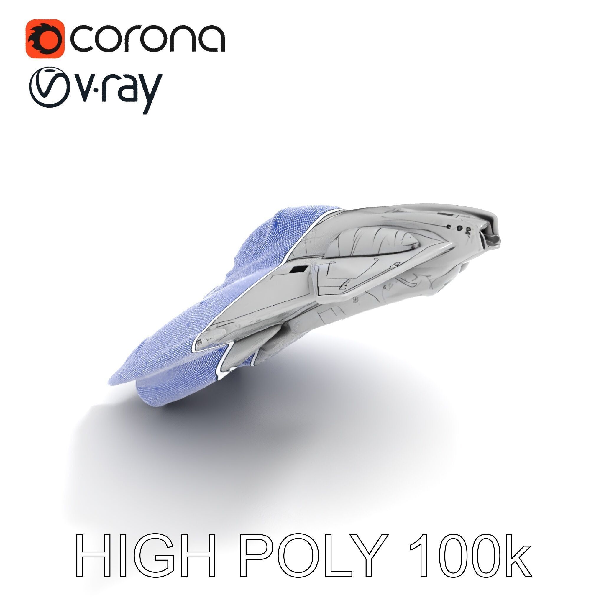 Futuristic Silver Spaceship Model Pack Low-poly 3D model_8