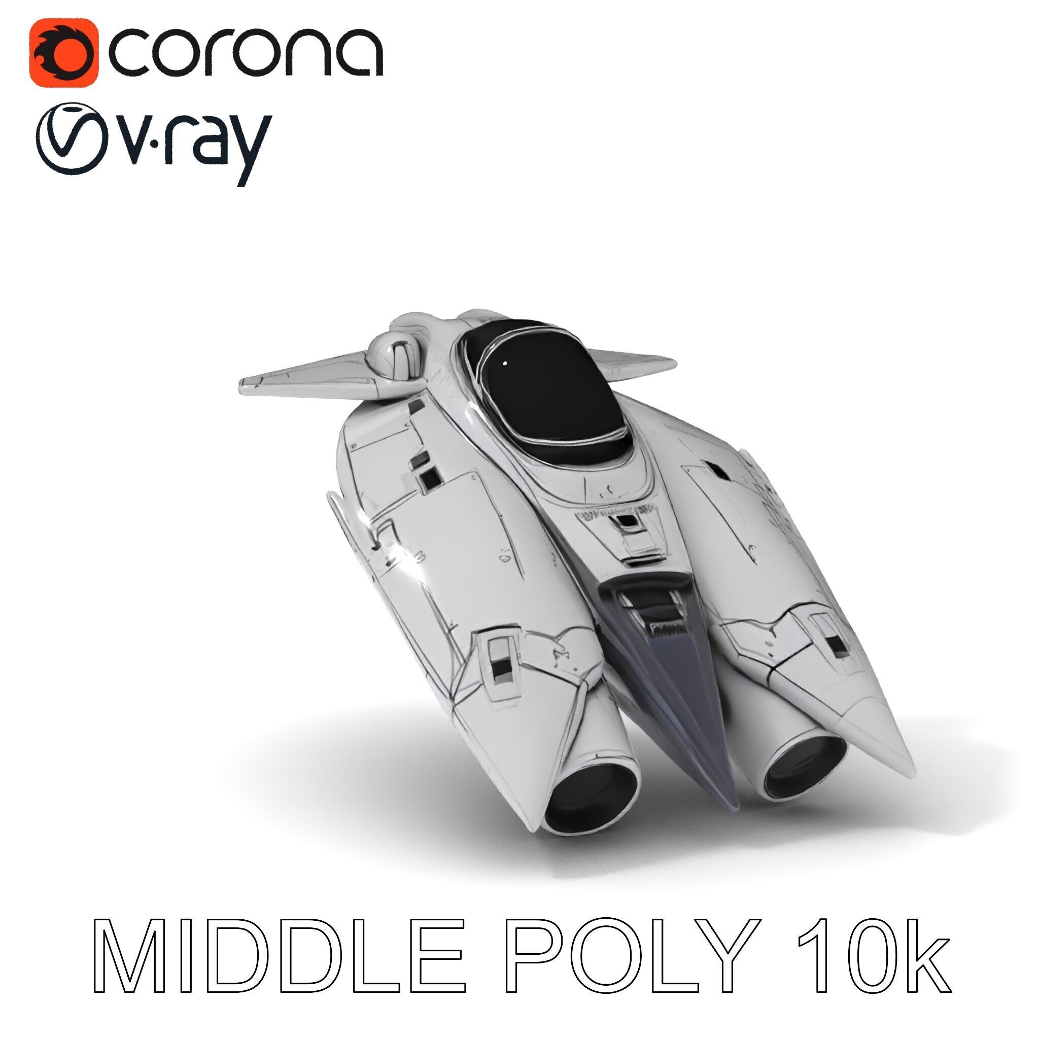 Futuristic Silver Spaceship Model Pack Low-poly 3D model_23