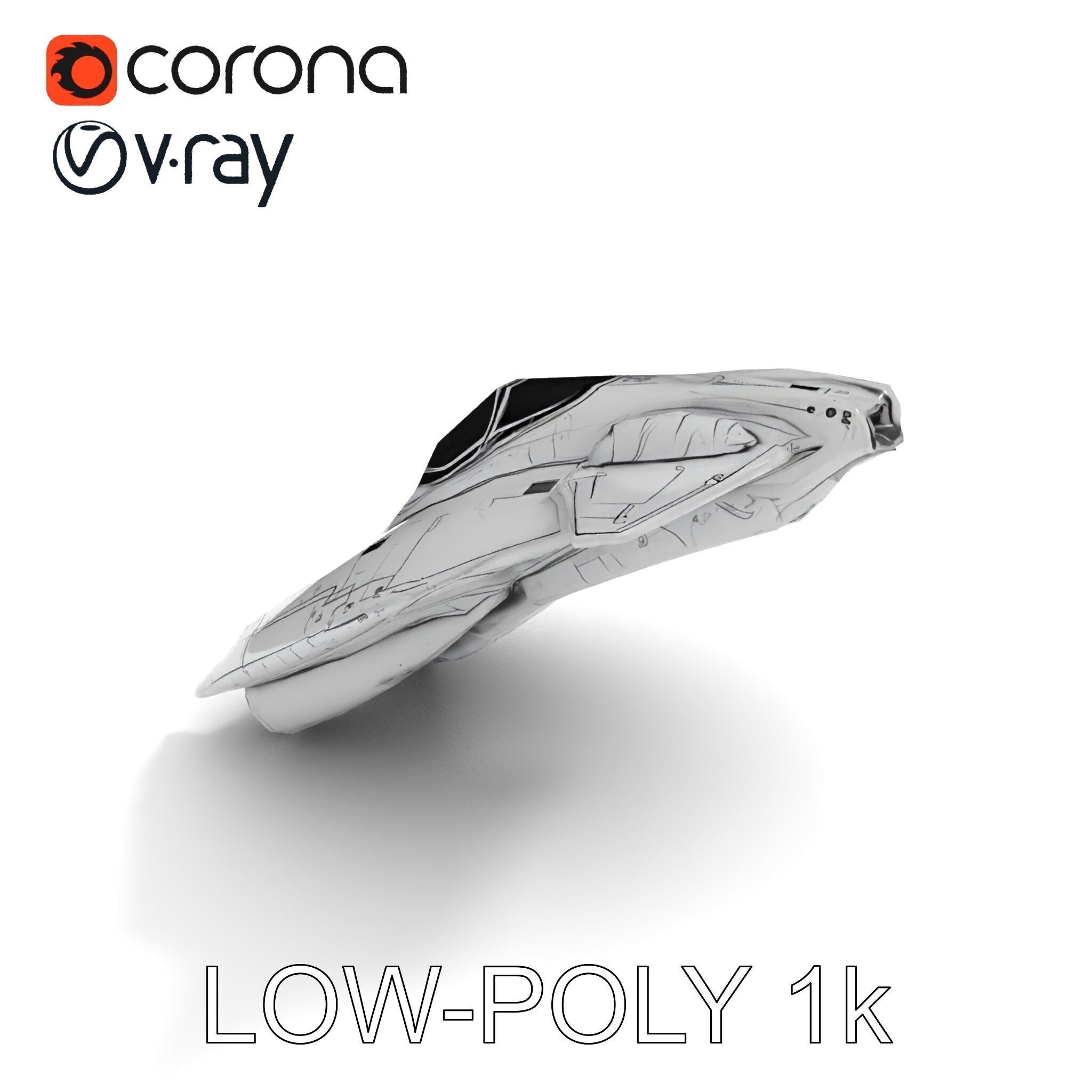 Futuristic Silver Spaceship Model Pack Low-poly 3D model_16