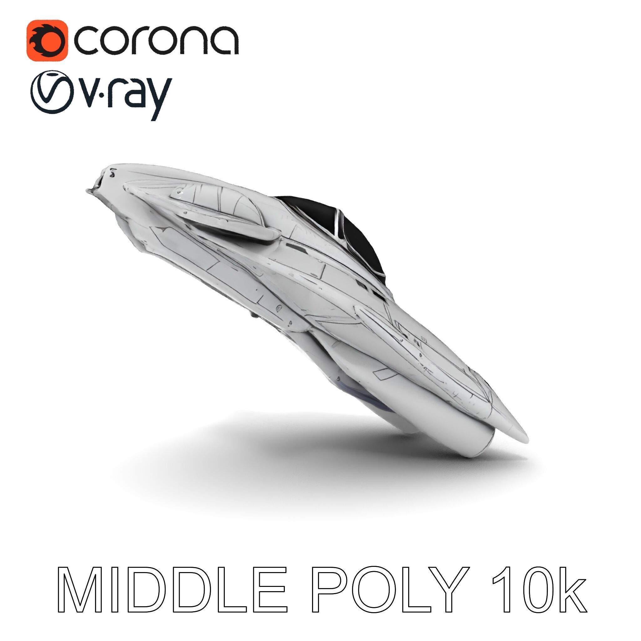 Futuristic Silver Spaceship Model Pack Low-poly 3D model_6
