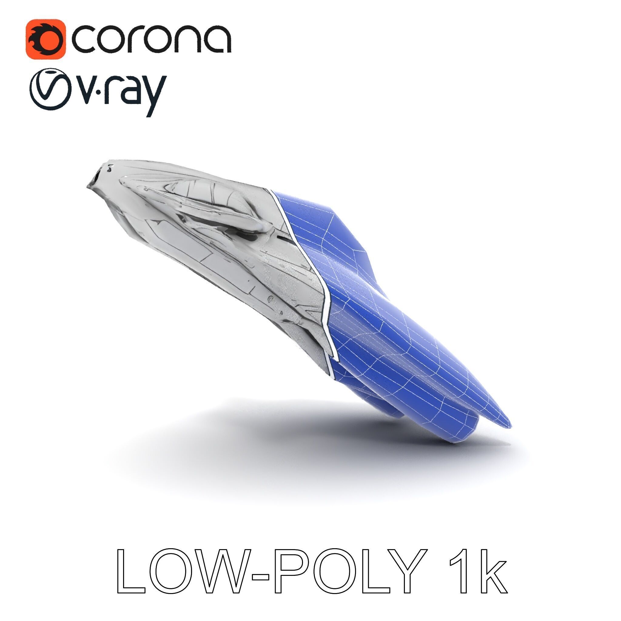 Futuristic Silver Spaceship Model Pack Low-poly 3D model_18