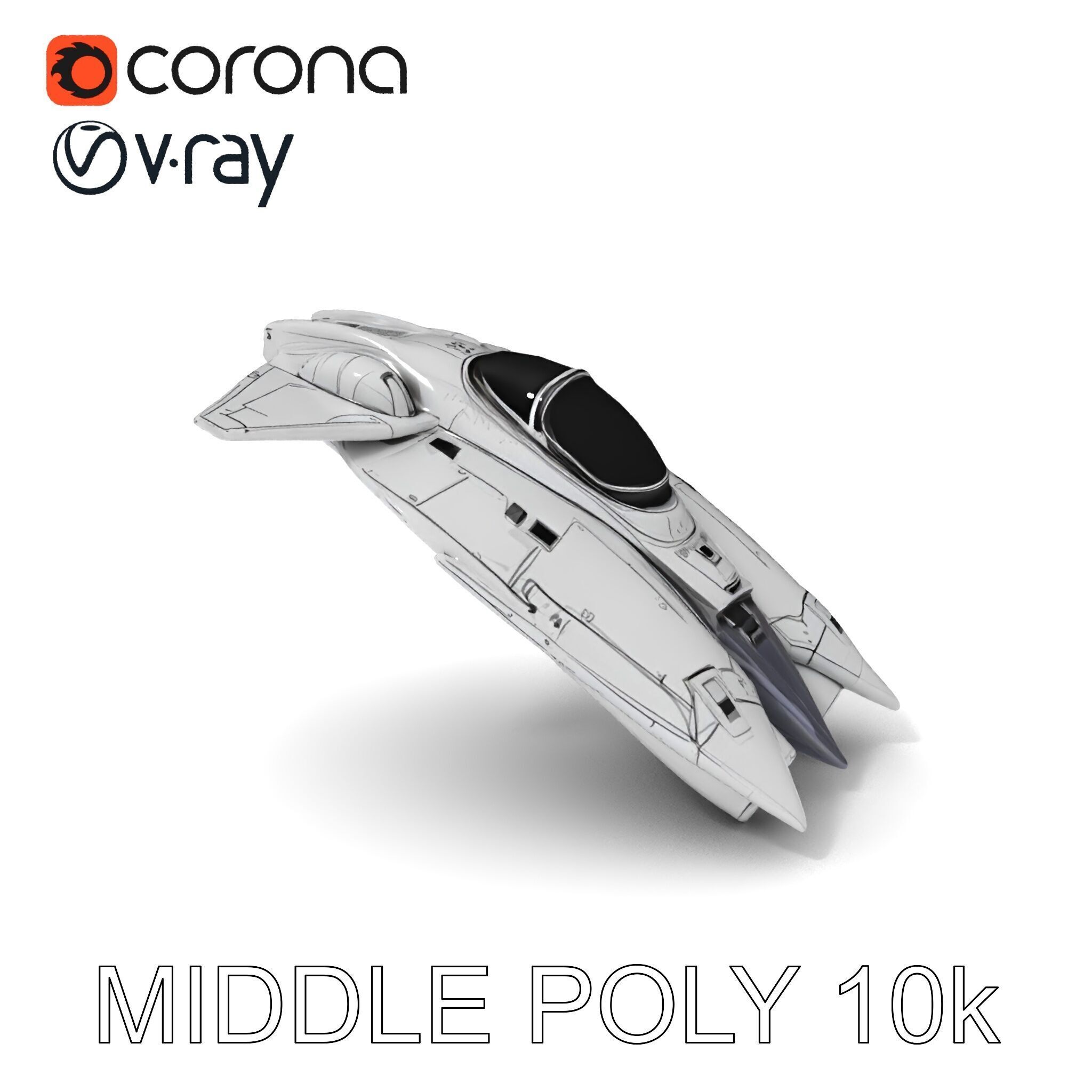 Futuristic Silver Spaceship Model Pack Low-poly 3D model_12