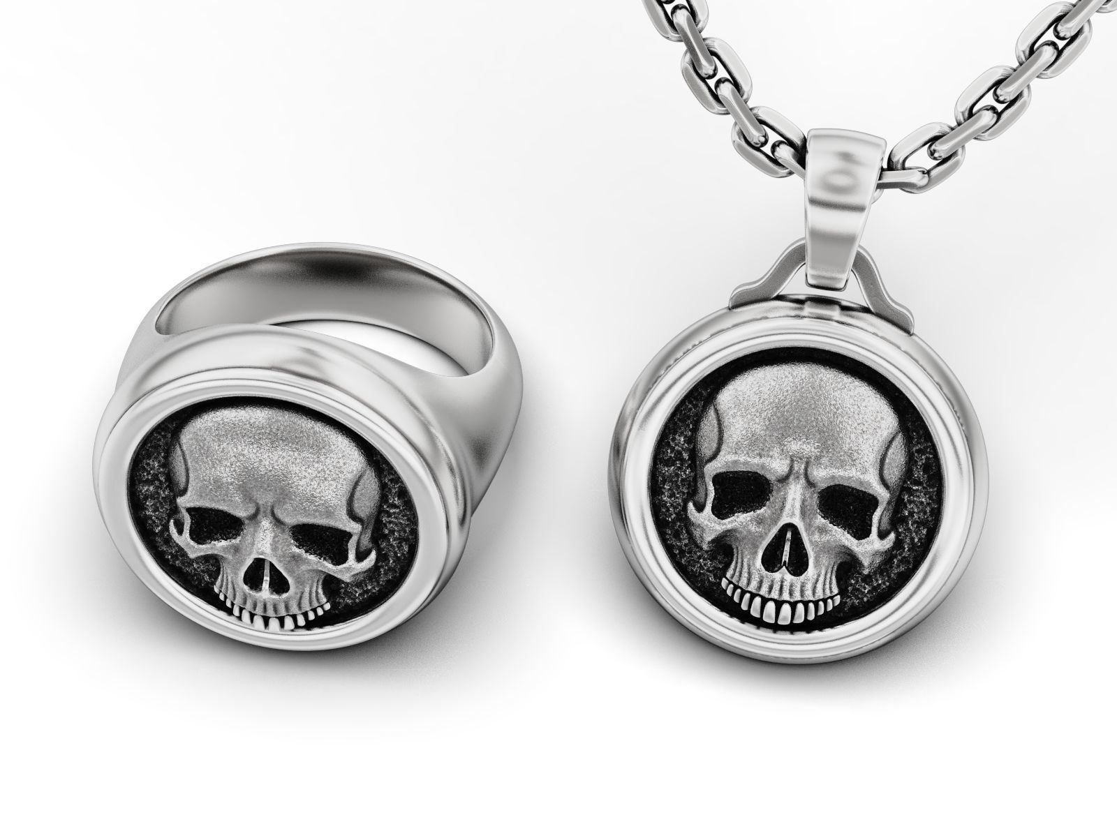 Skull Signet Ring and Pendant 3D Model Collection_1