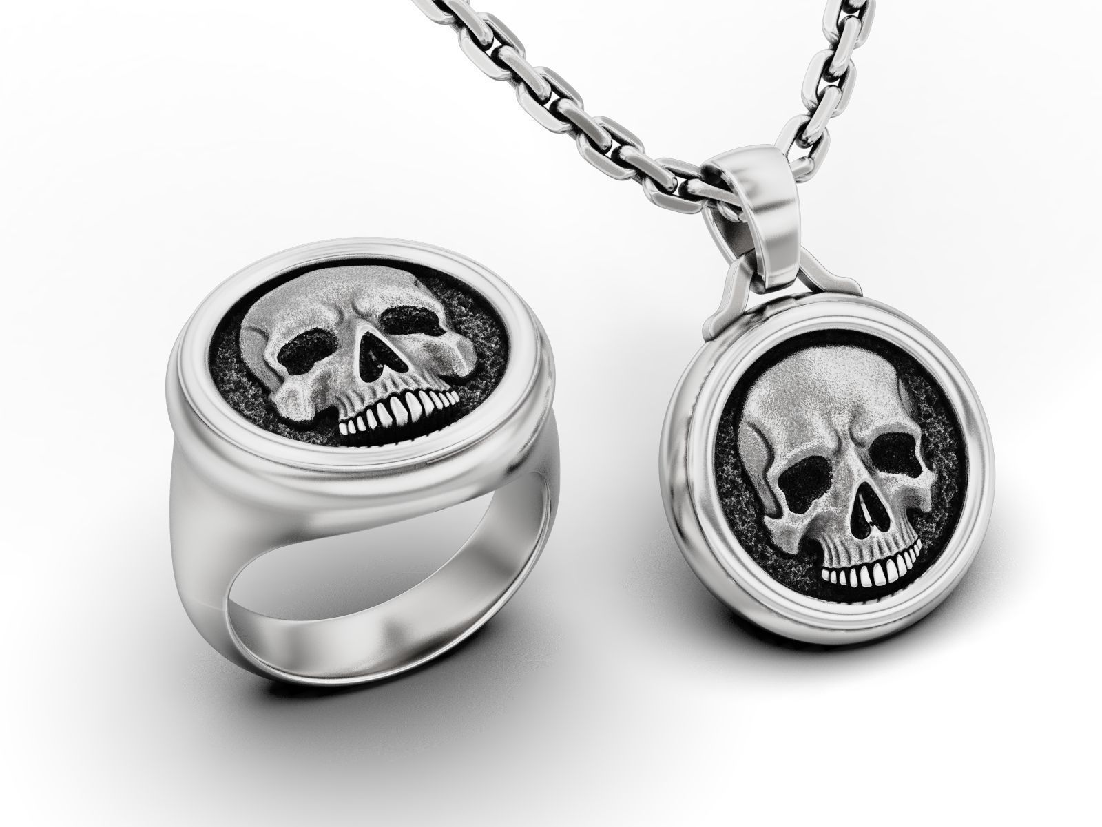 Skull Signet Ring and Pendant 3D Model Collection_4