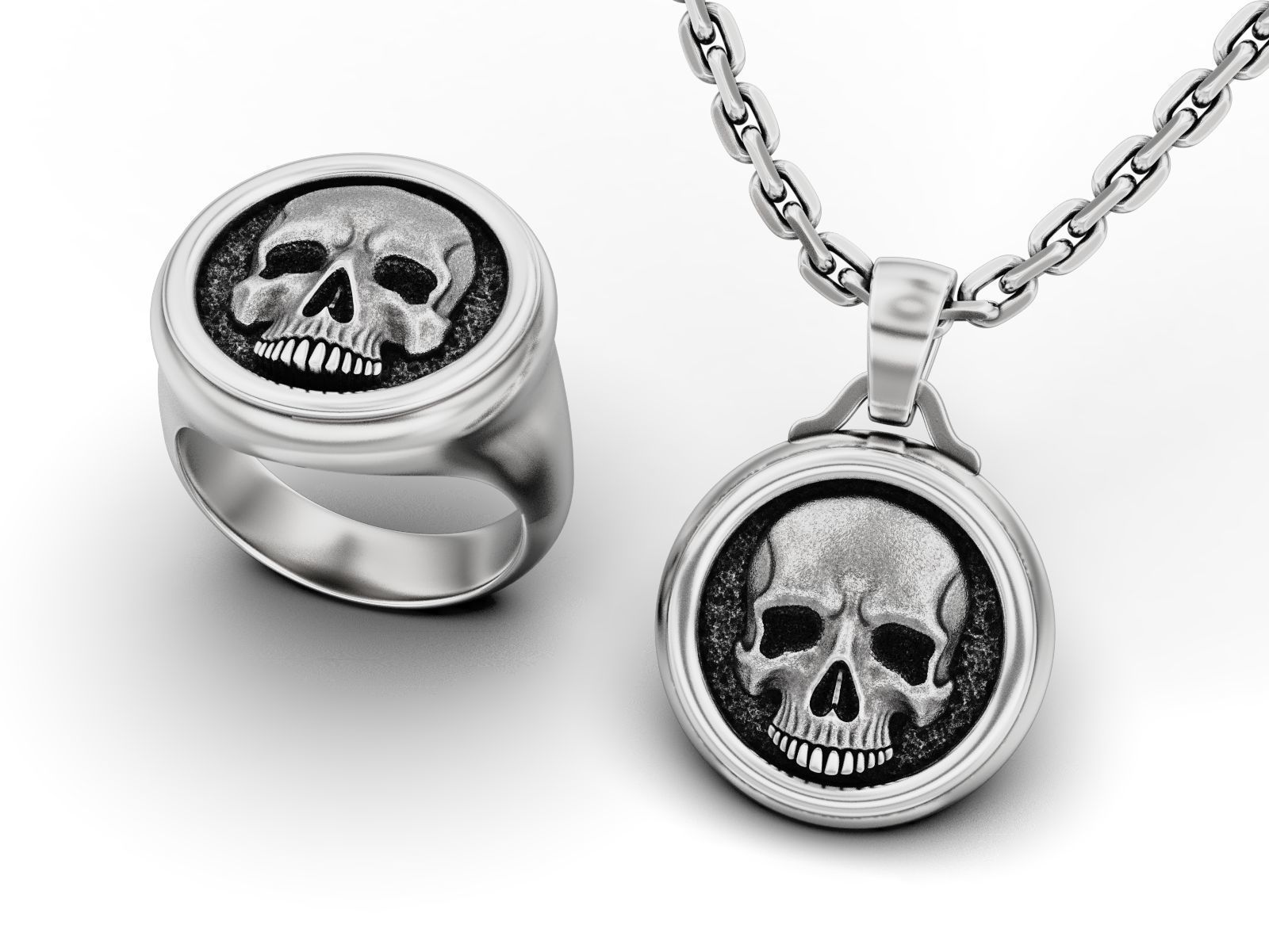 Skull Signet Ring and Pendant 3D Model Collection_3