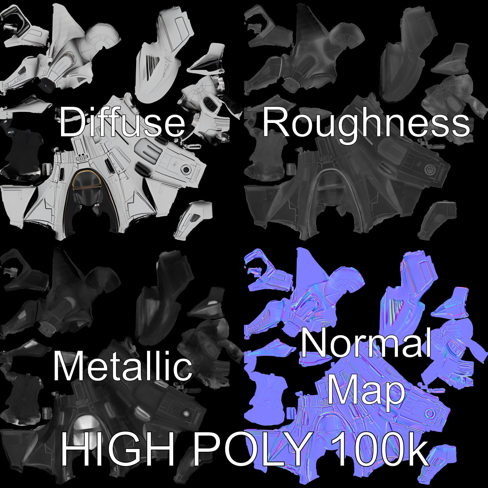 Futuristic Spaceship Model Pack Low-poly 3D model_2