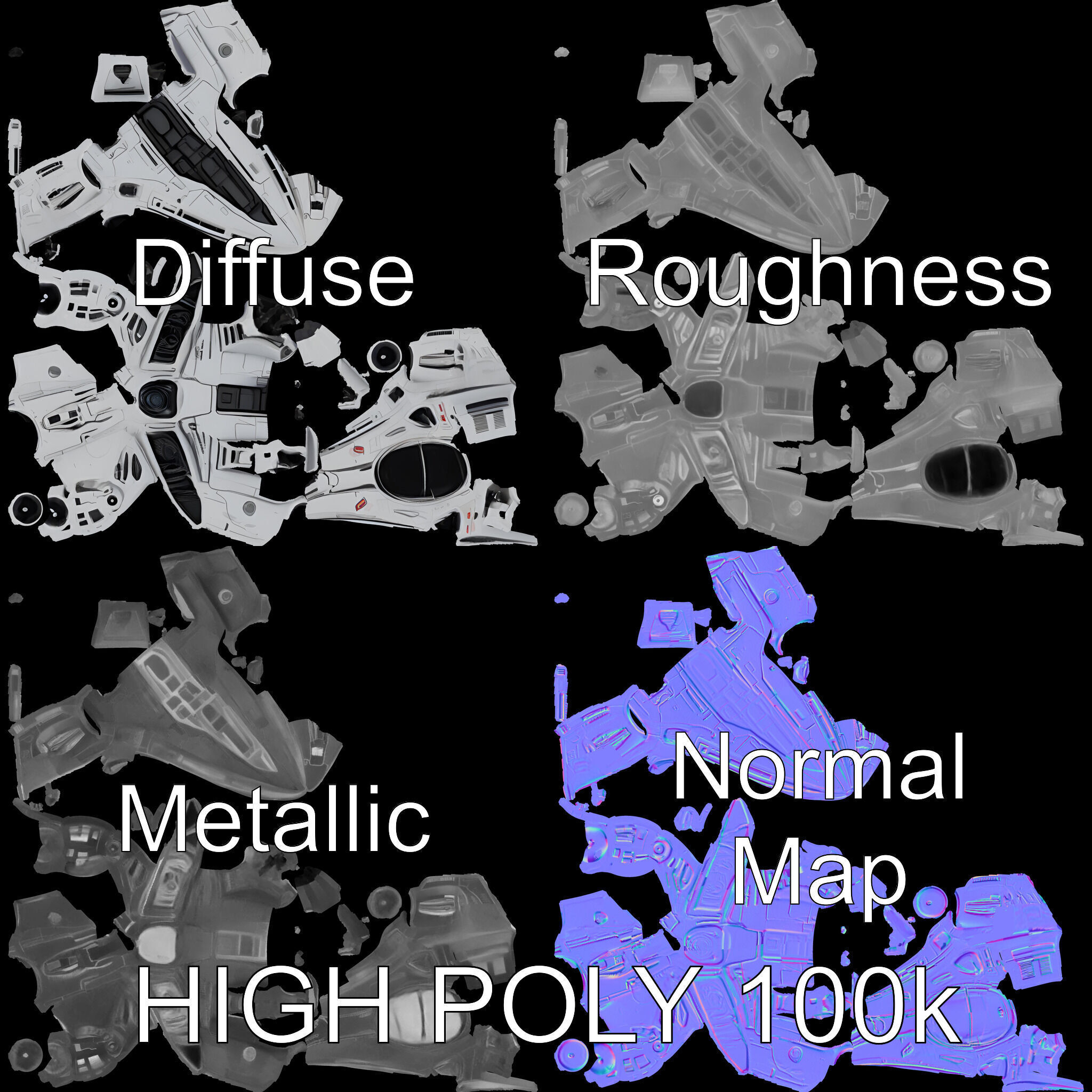 Futuristic Spacecraft Model Pack with HighDetail Textures Low-poly 3D model_2