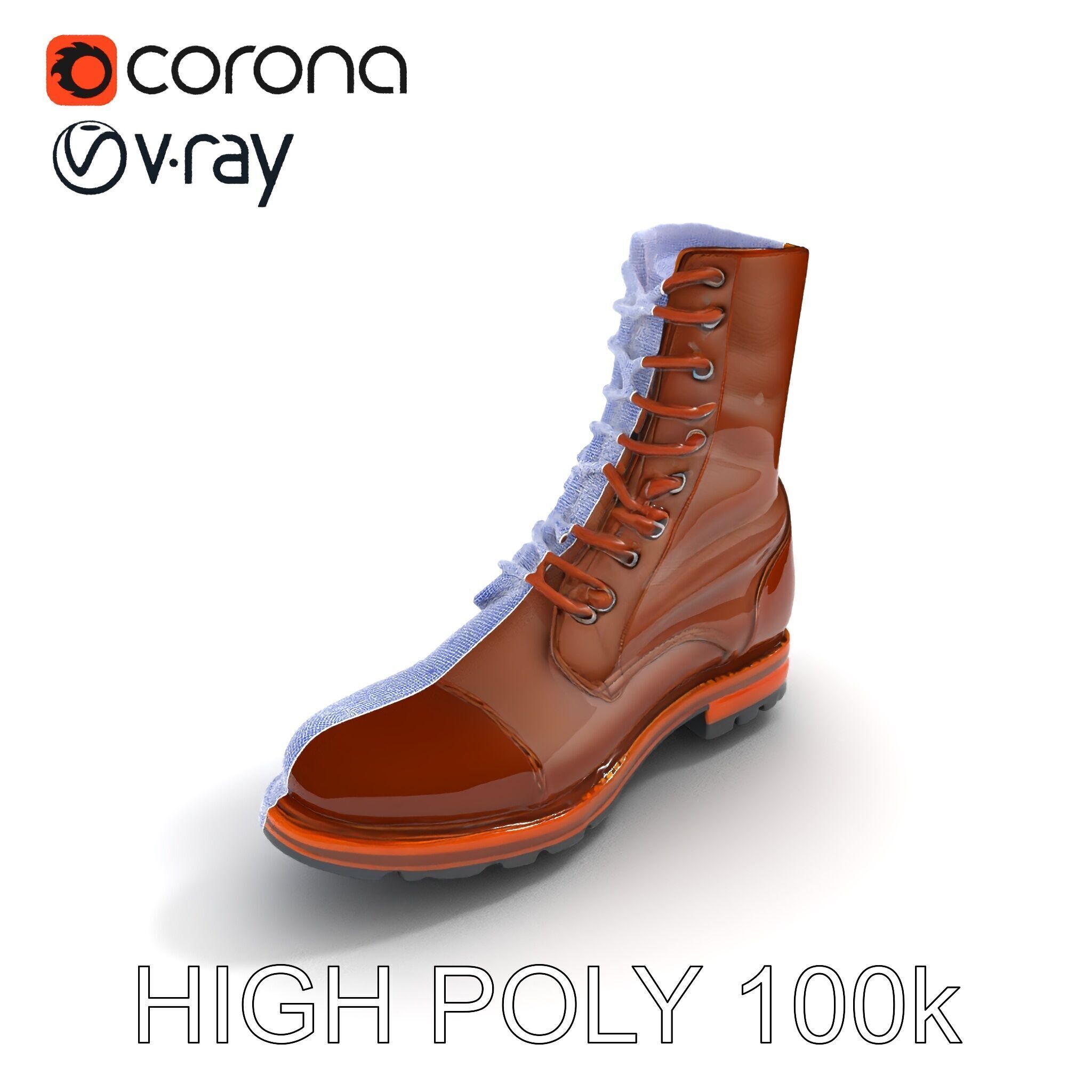 Realistic Leather Boot Model Pack for Interactive Rendering Low-poly 3D model_20