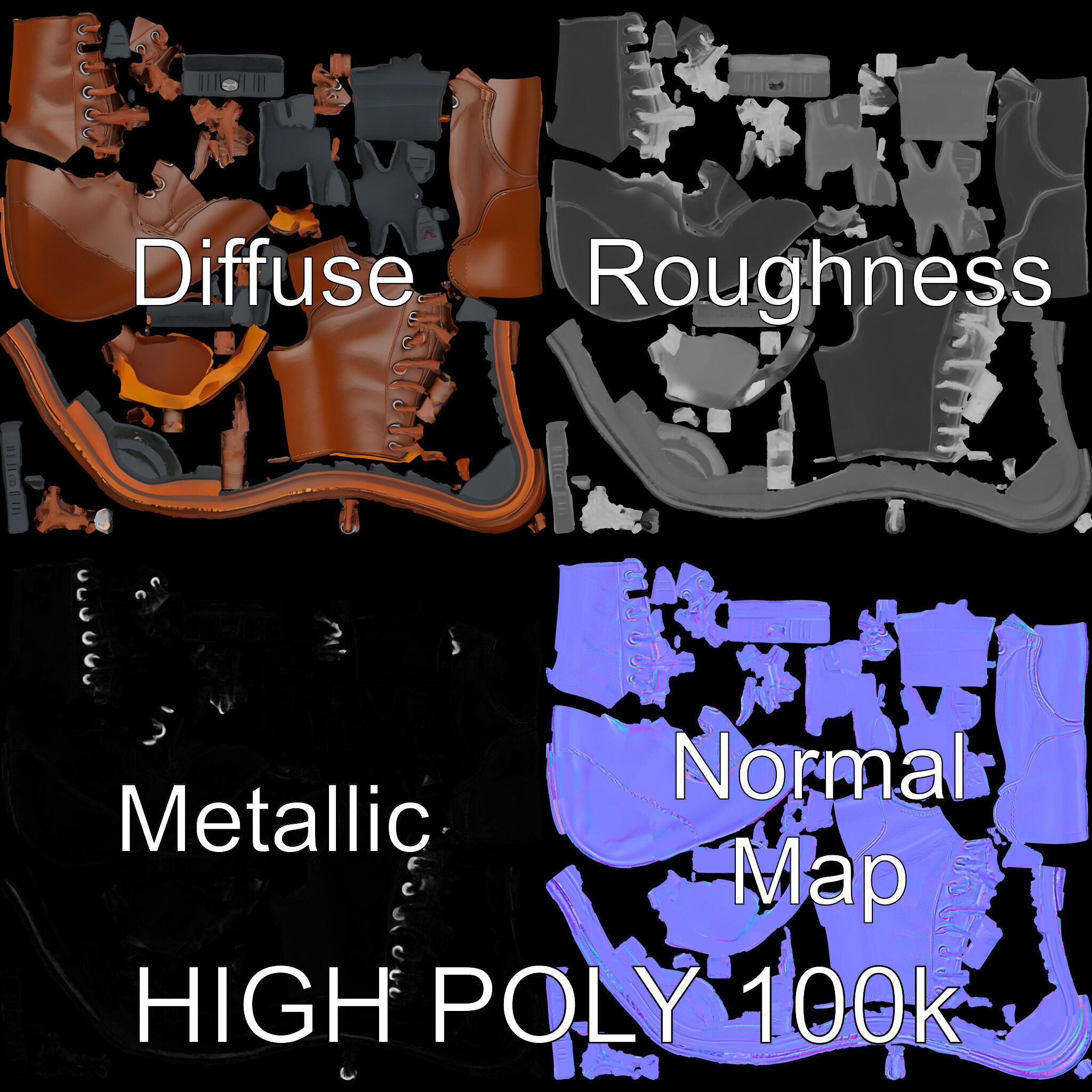 Realistic Leather Boot Model Pack for Interactive Rendering Low-poly 3D model_2