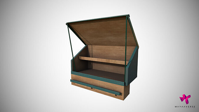 Wooden Book Shelf Kiosk Low-poly 3D model
