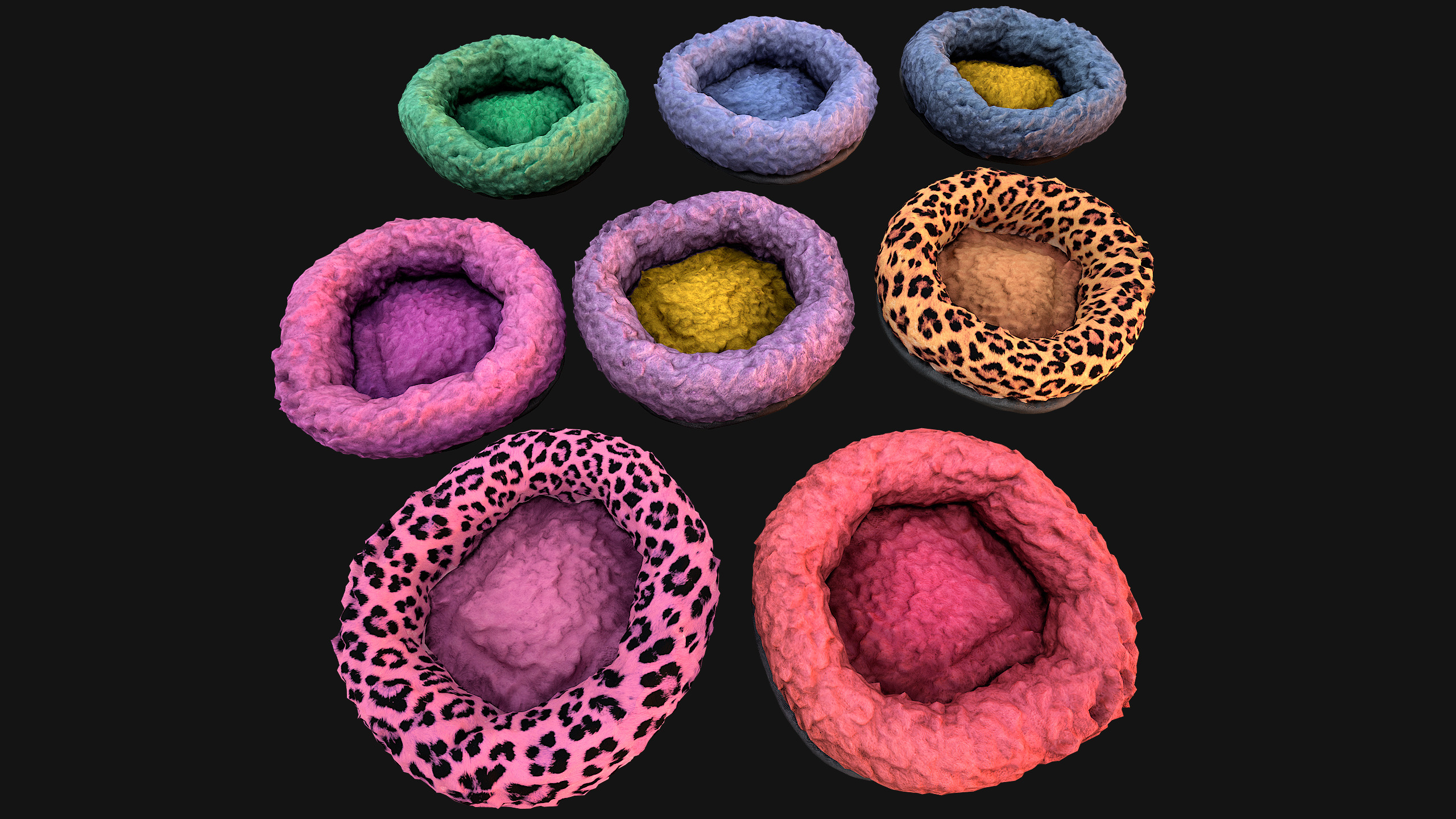 Pet Bed Sofa Pillow Cat Dog Zoo Furniture Pack Low-poly 3D model_25