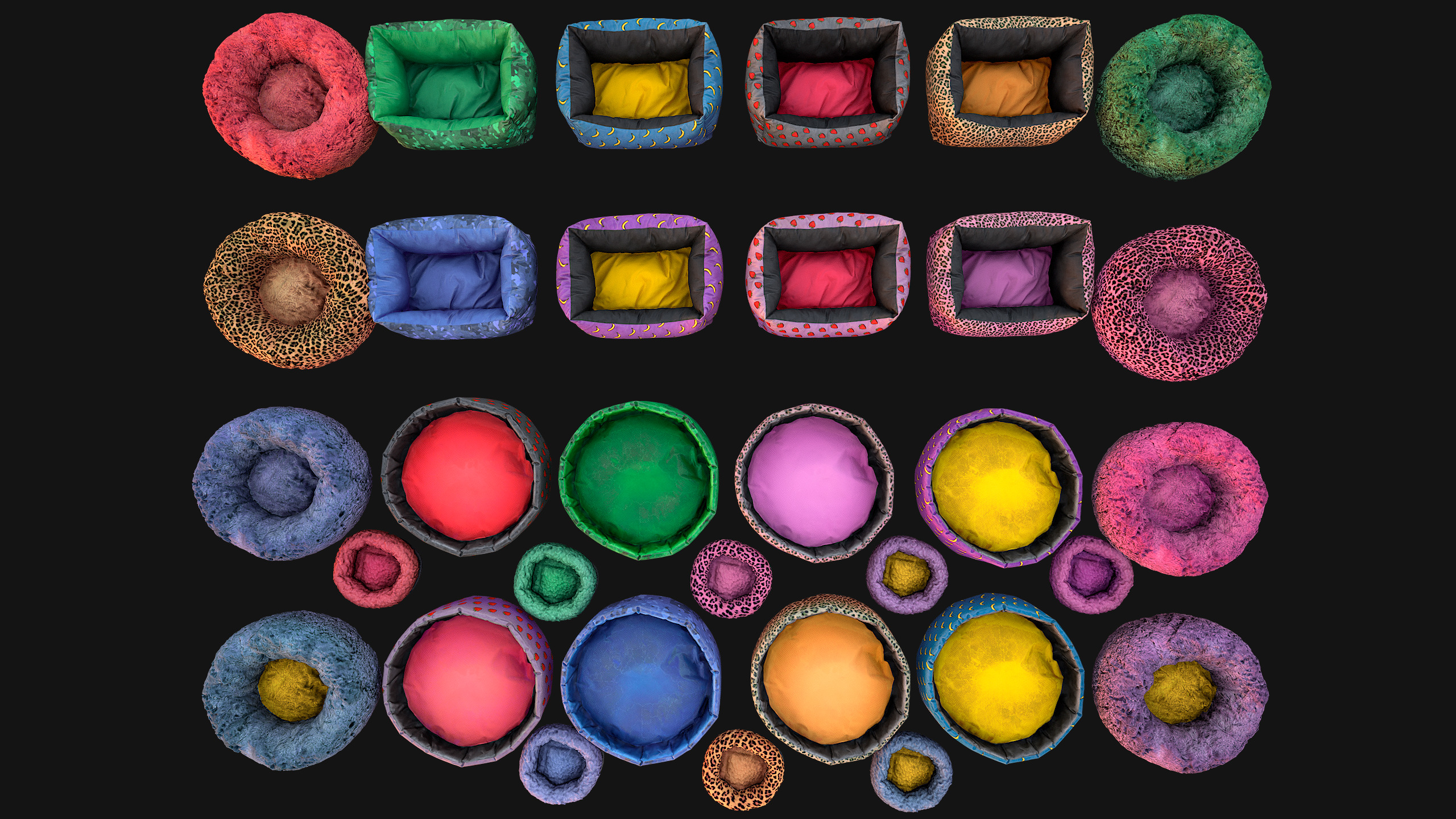 Pet Bed Sofa Pillow Cat Dog Zoo Furniture Pack Low-poly 3D model_2