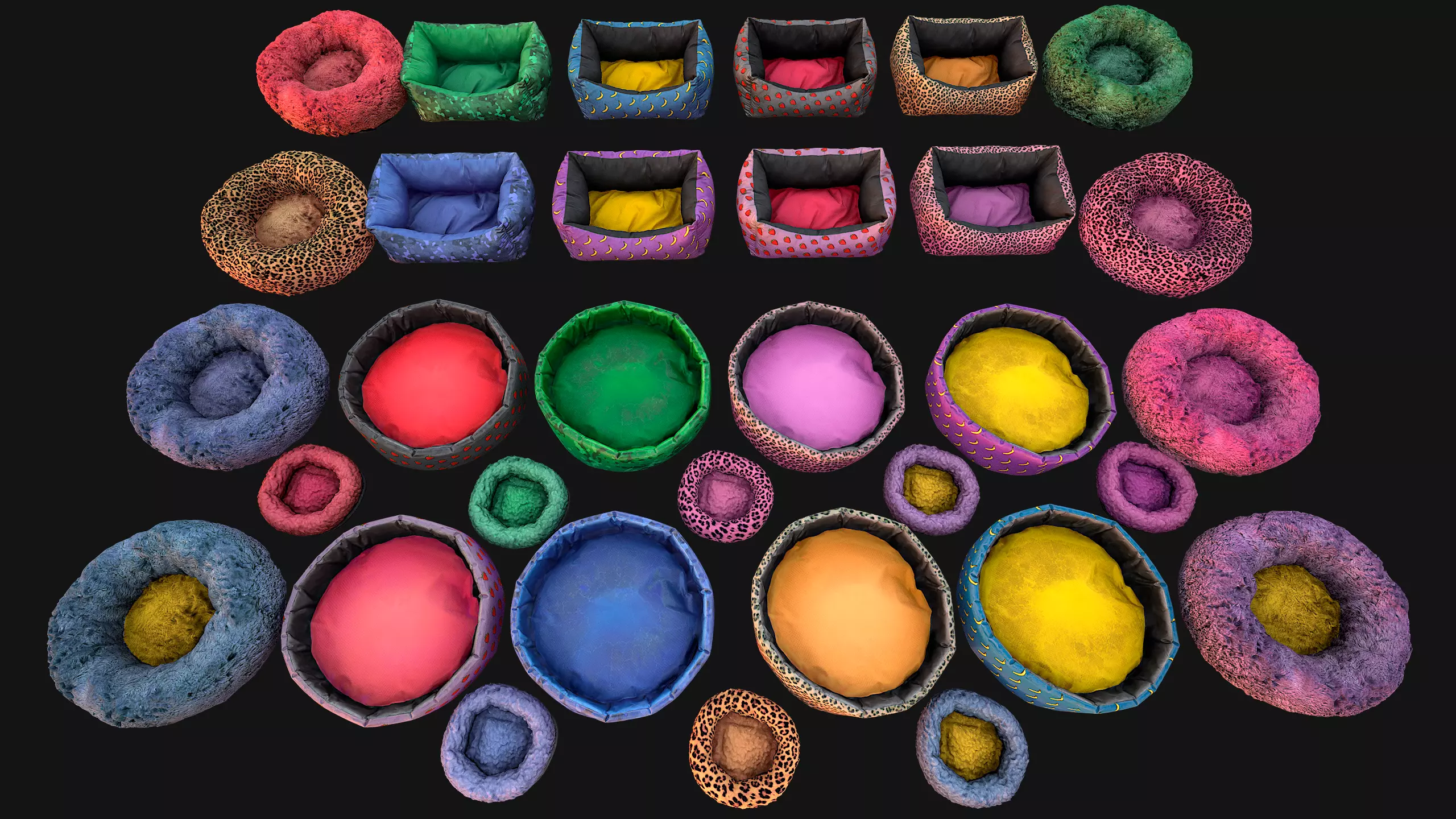 Pet Bed Sofa Pillow Cat Dog Zoo Furniture Pack Low-poly 3D model_0