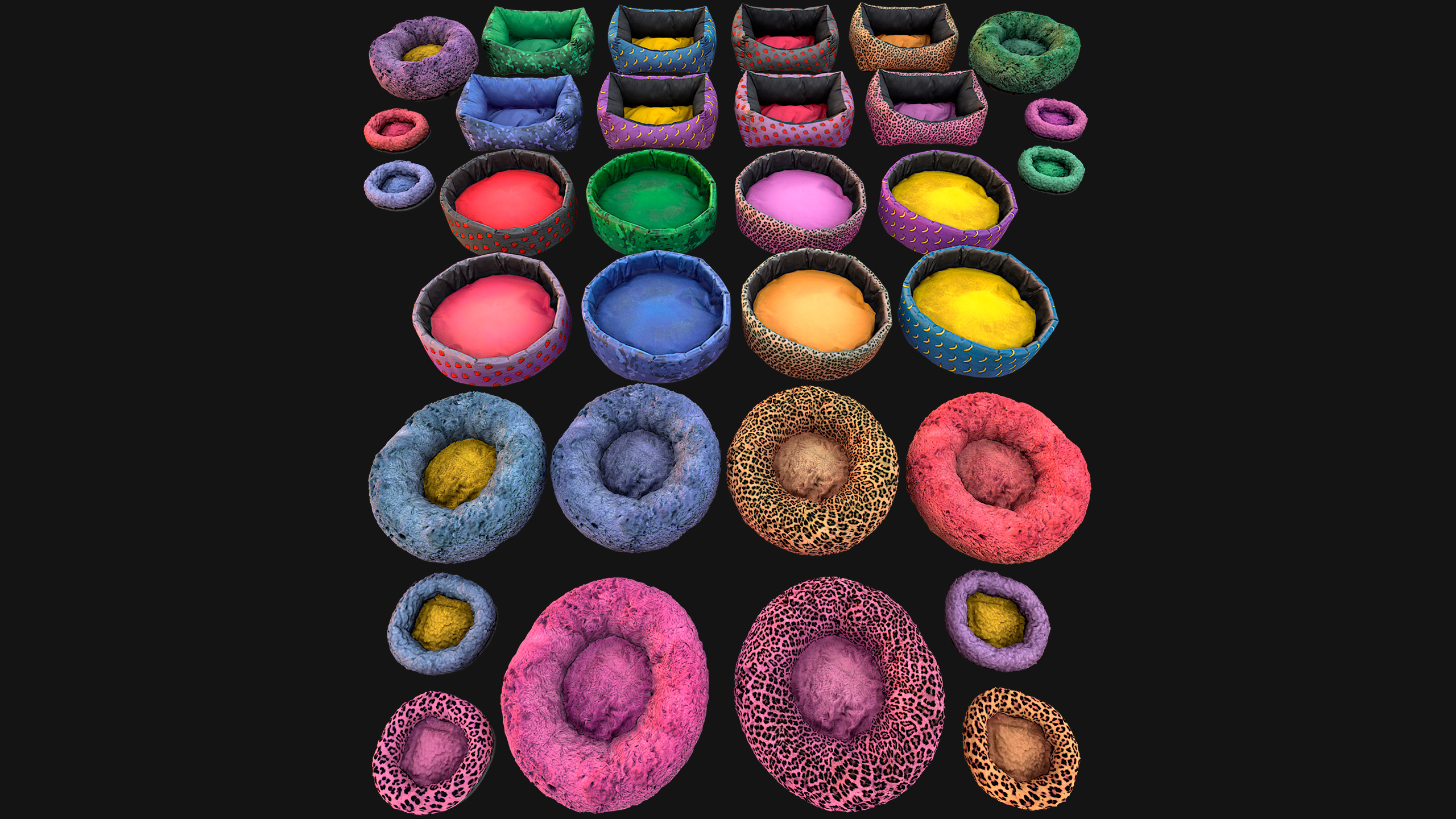 Pet Bed Sofa Pillow Cat Dog Zoo Furniture Pack Low-poly 3D model_3