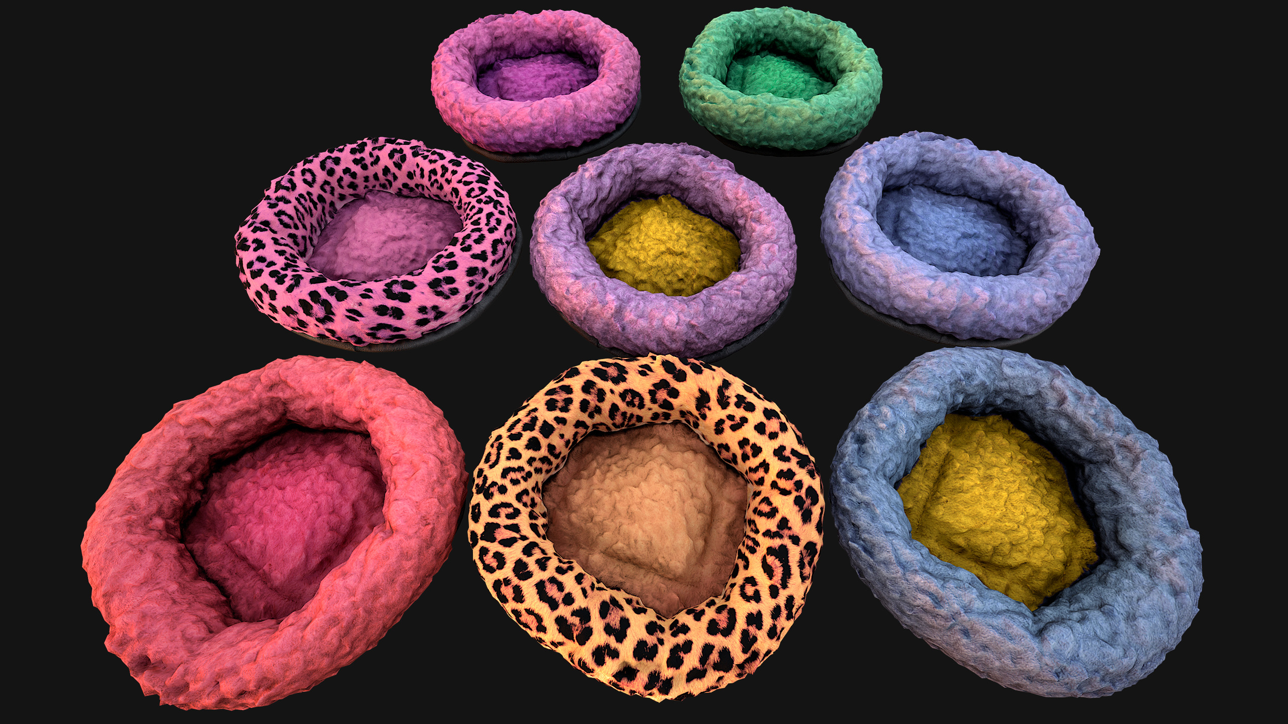 Pet Bed Sofa Pillow Cat Dog Zoo Furniture Pack Low-poly 3D model_22