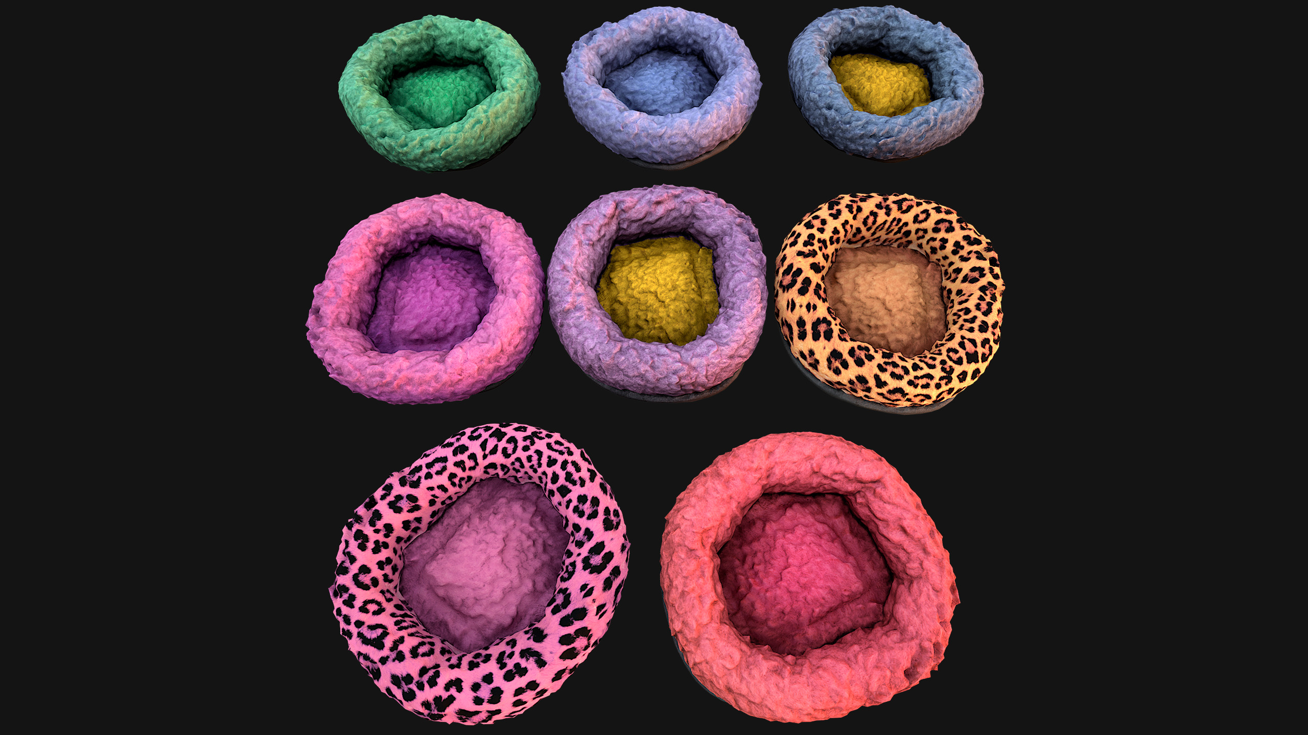 Pet Bed Sofa Pillow Cat Dog Zoo Furniture Pack Low-poly 3D model_28