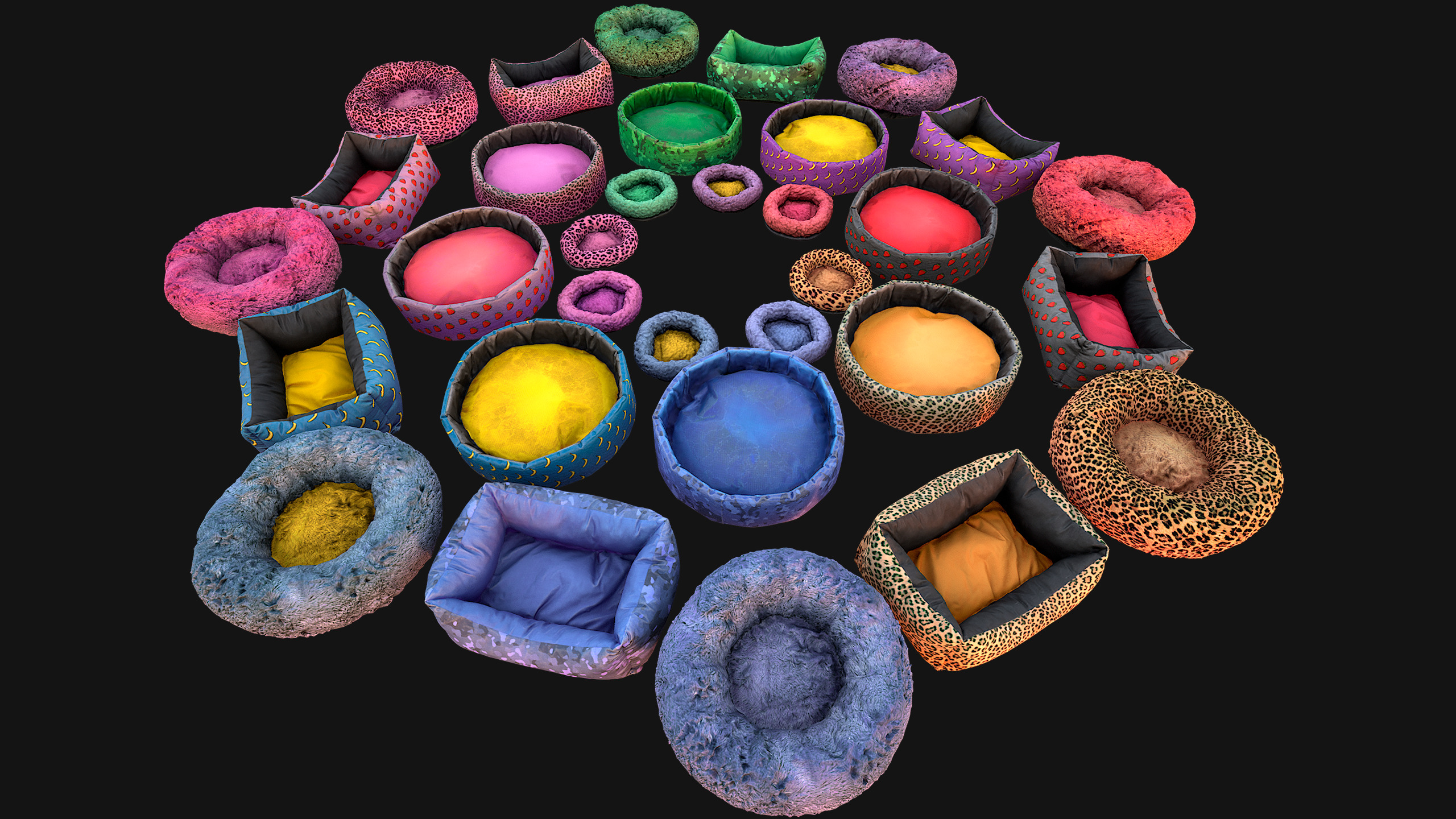 Pet Bed Sofa Pillow Cat Dog Zoo Furniture Pack Low-poly 3D model_4