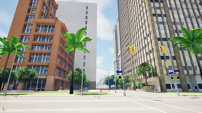City Downtown Skyscraper Street - Unreal - Lot 05 Low-poly 3D model