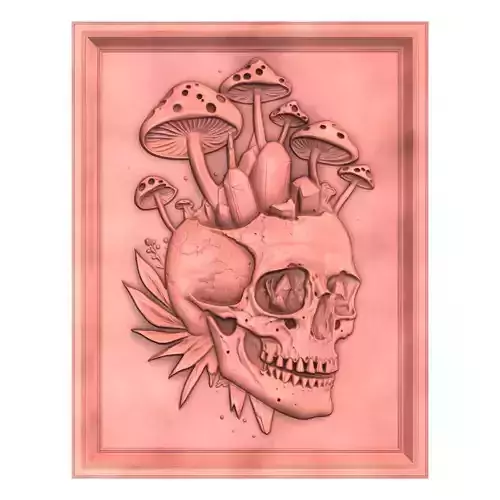 Skull with Mushrooms