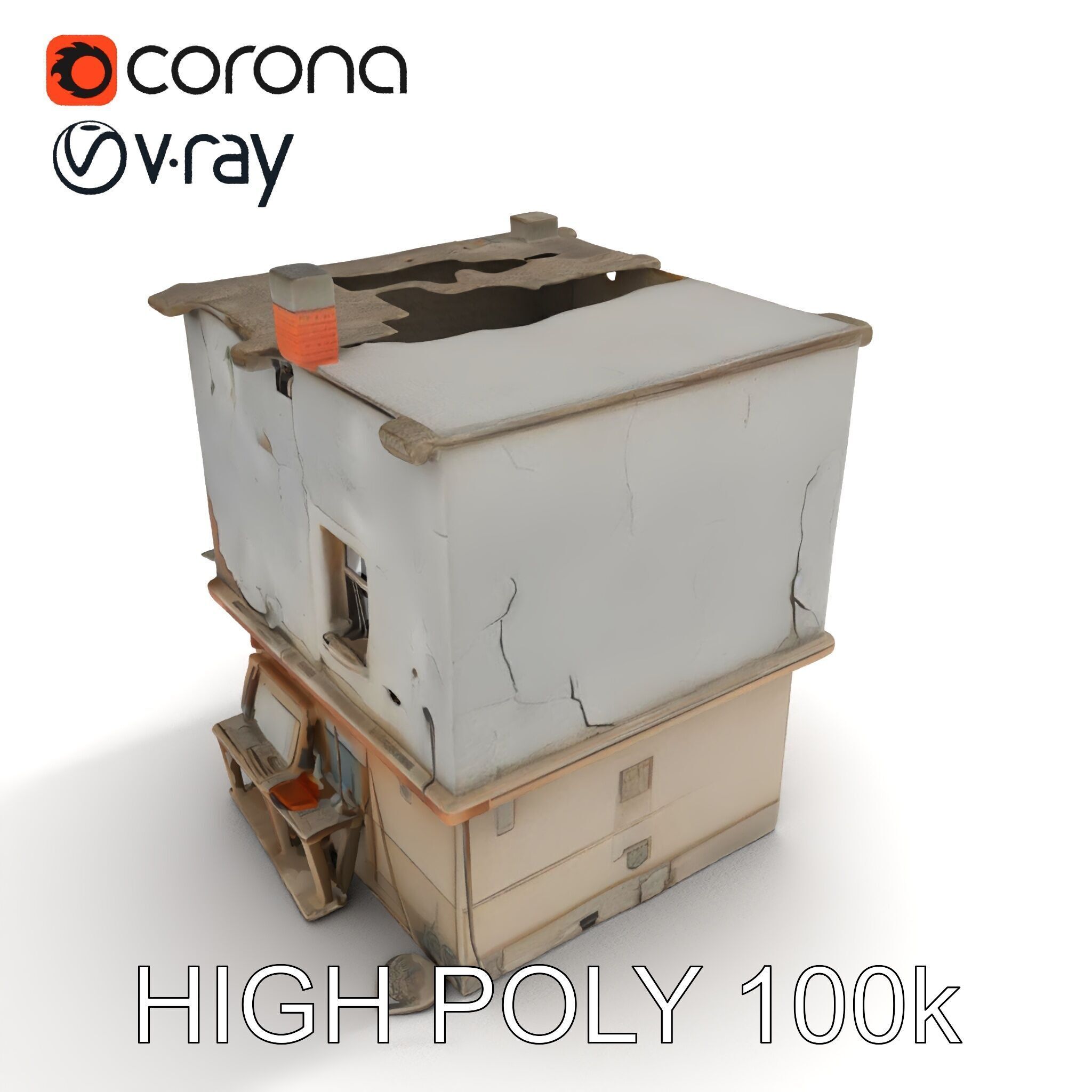 Abandoned House Model Pack with Realistic Textures Low-poly 3D model_34