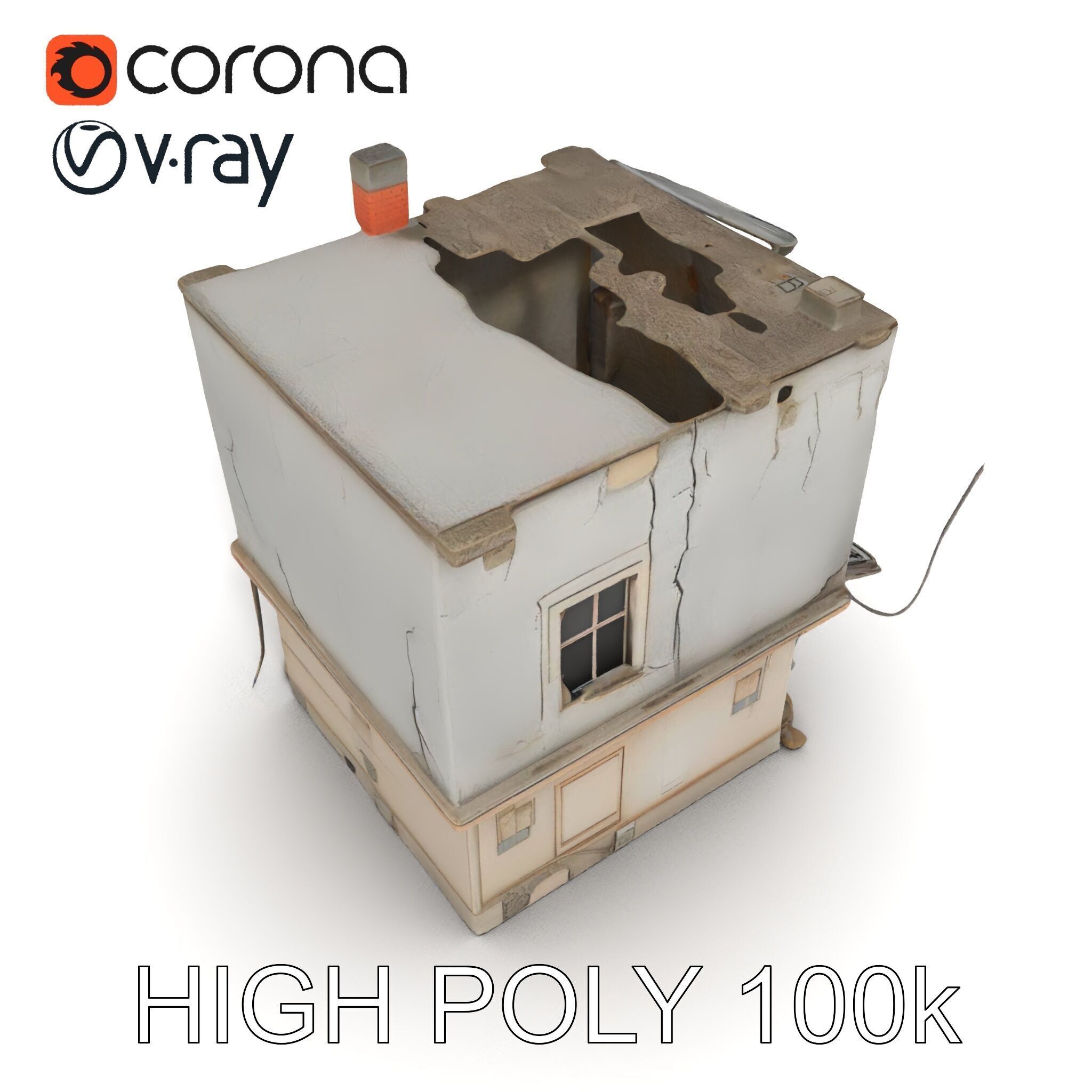 Abandoned House Model Pack with Realistic Textures Low-poly 3D model_12