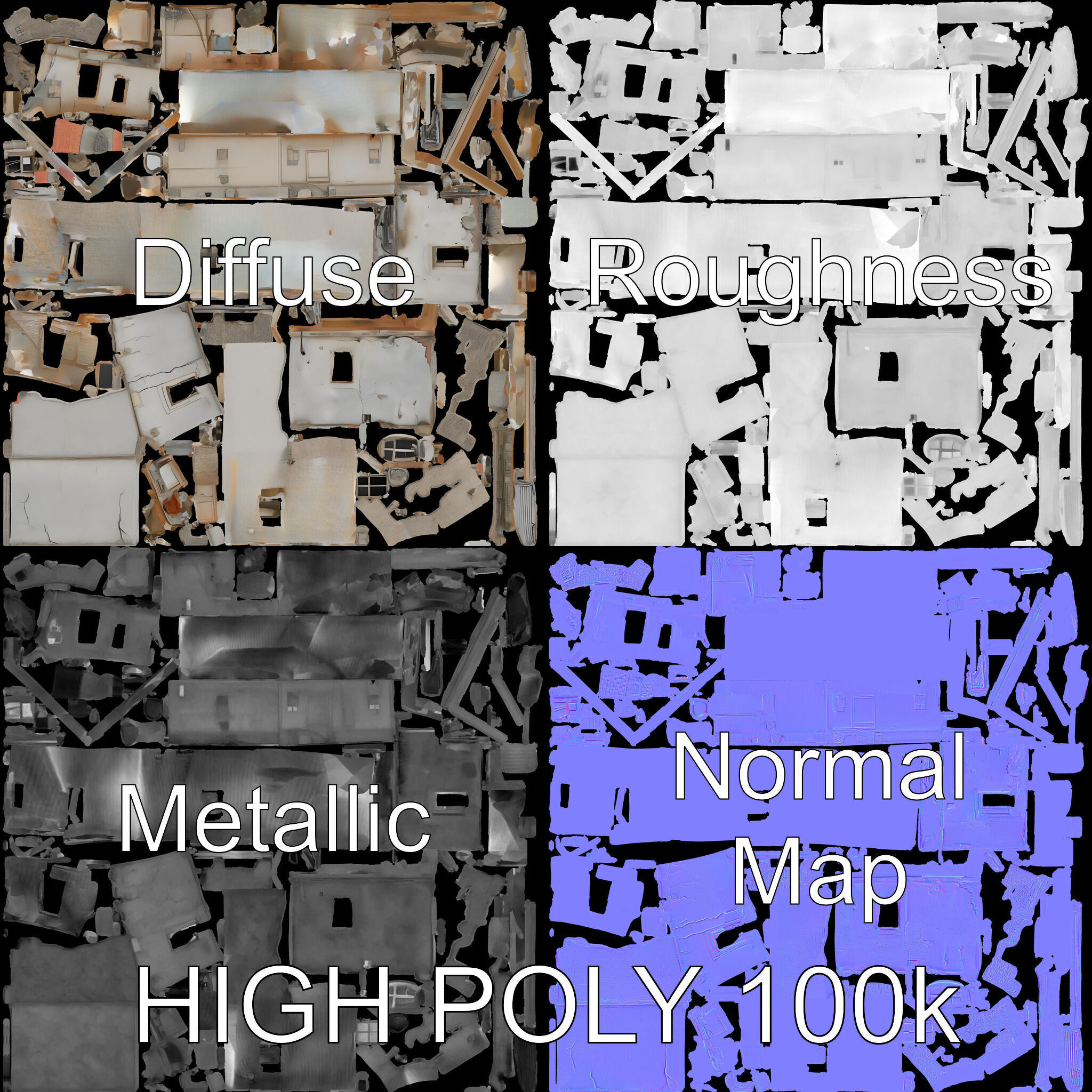 Abandoned House Model Pack with Realistic Textures Low-poly 3D model_2